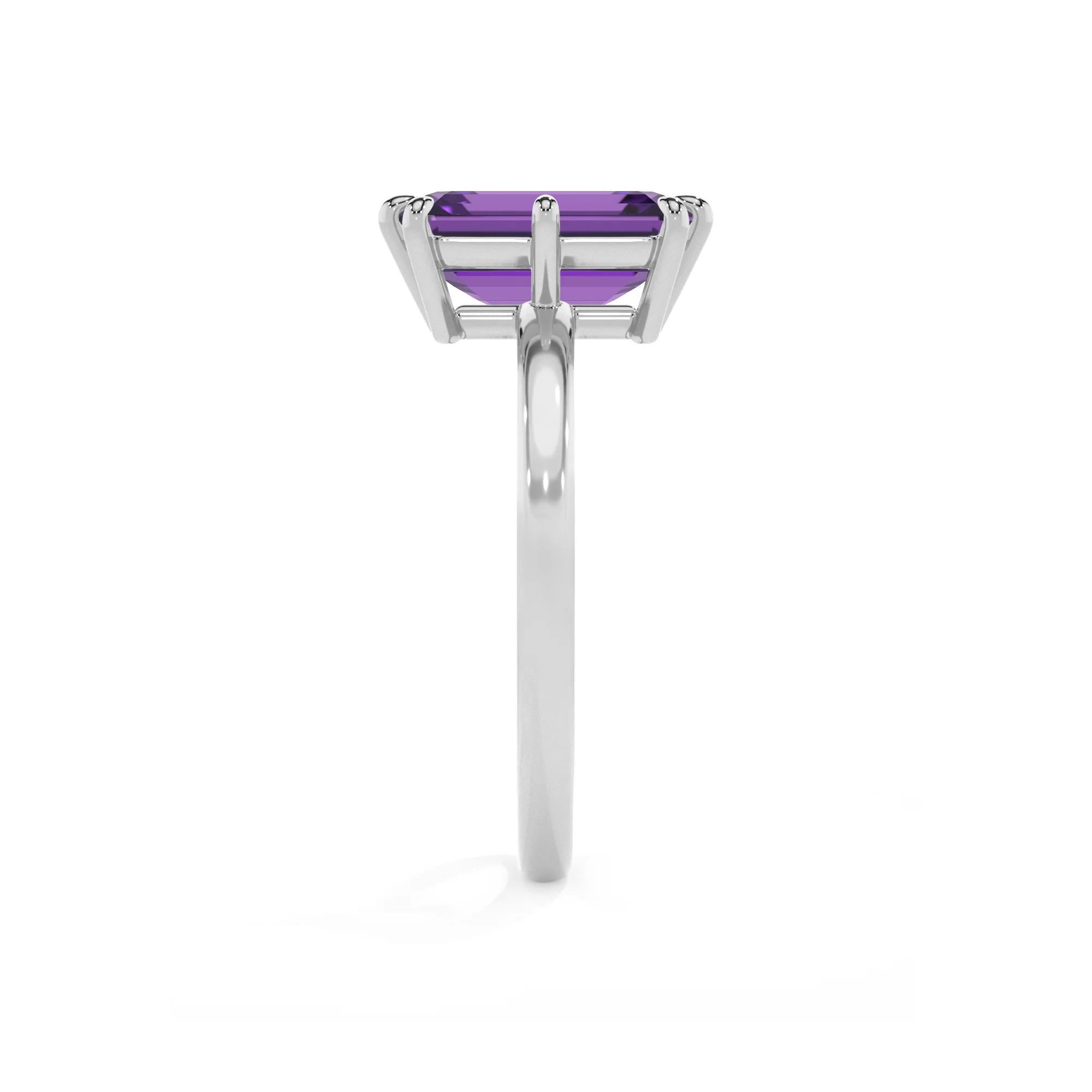 lab grown amethyst emerald cut solitaire rings in sterling silver