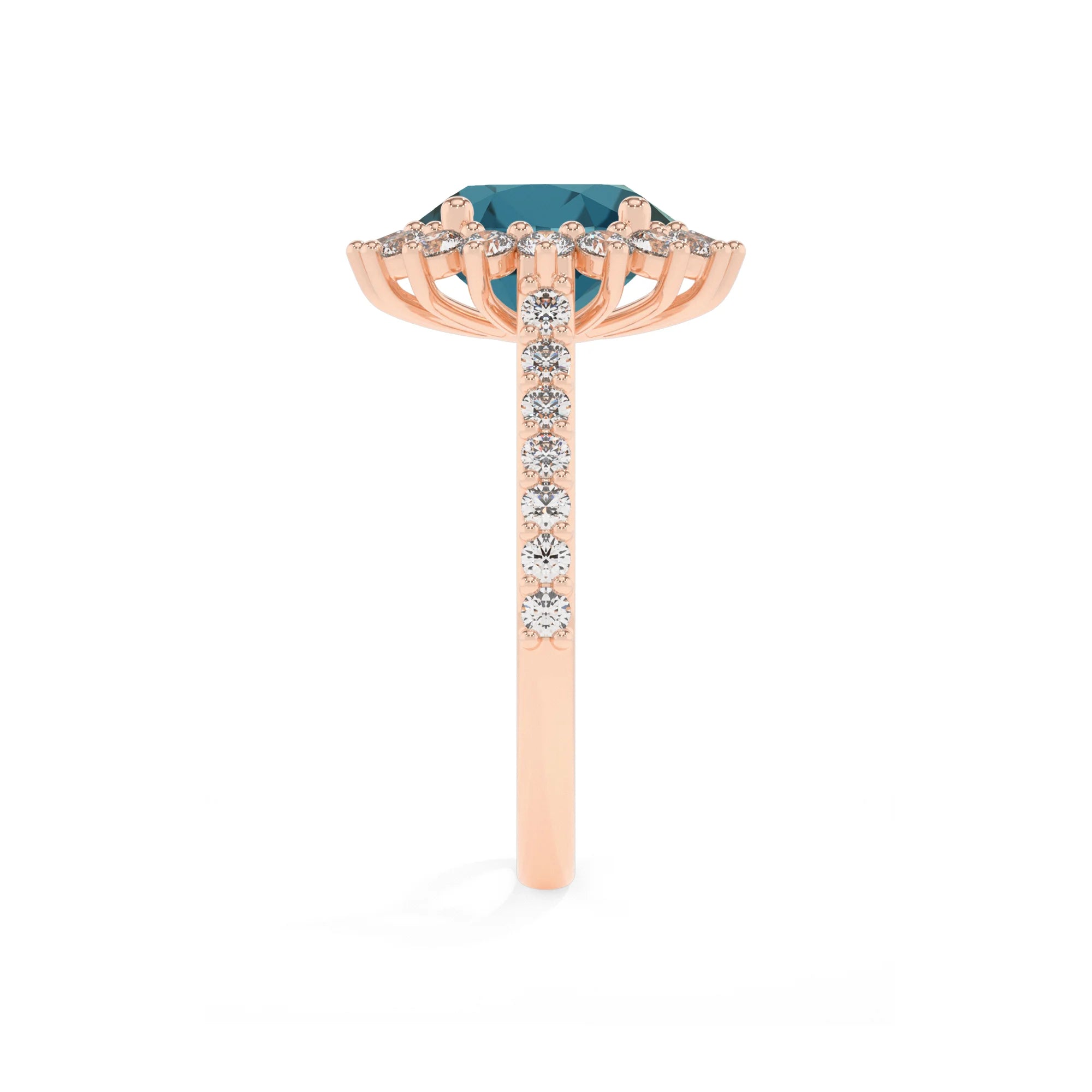 natural london-blue-topaz round solitaire rings in rose gold