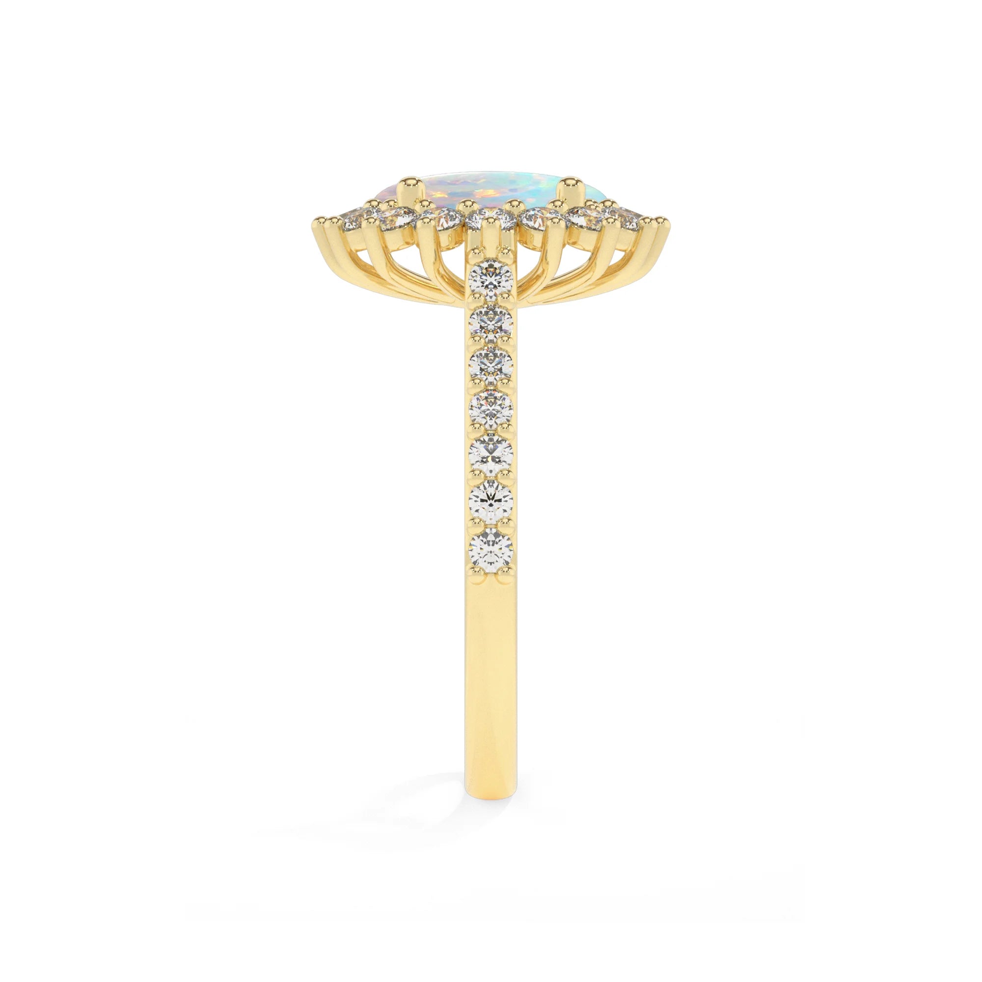 lab grown opal round solitaire rings in yellow gold