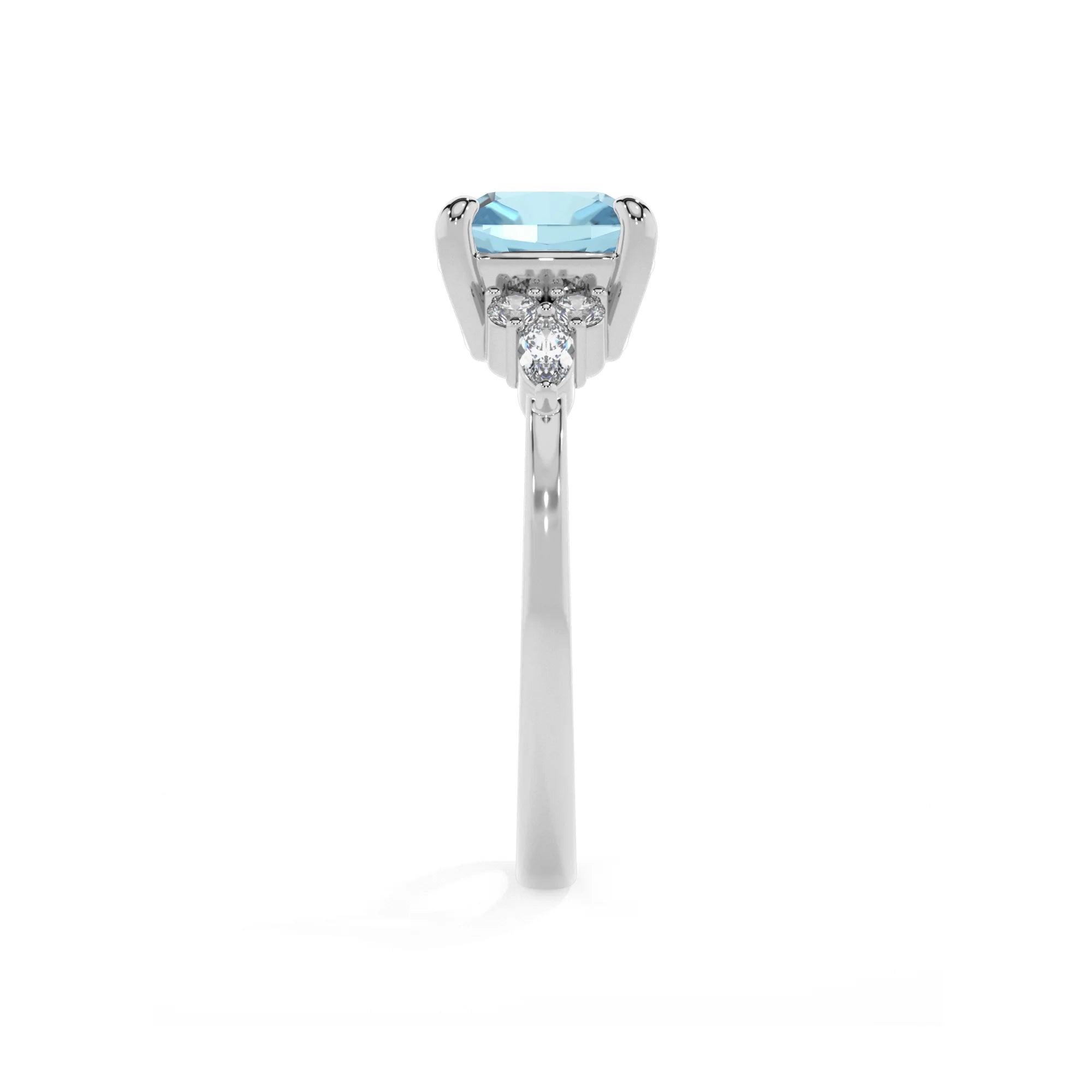 lab grown aquamarine cushion solitaire rings in white gold