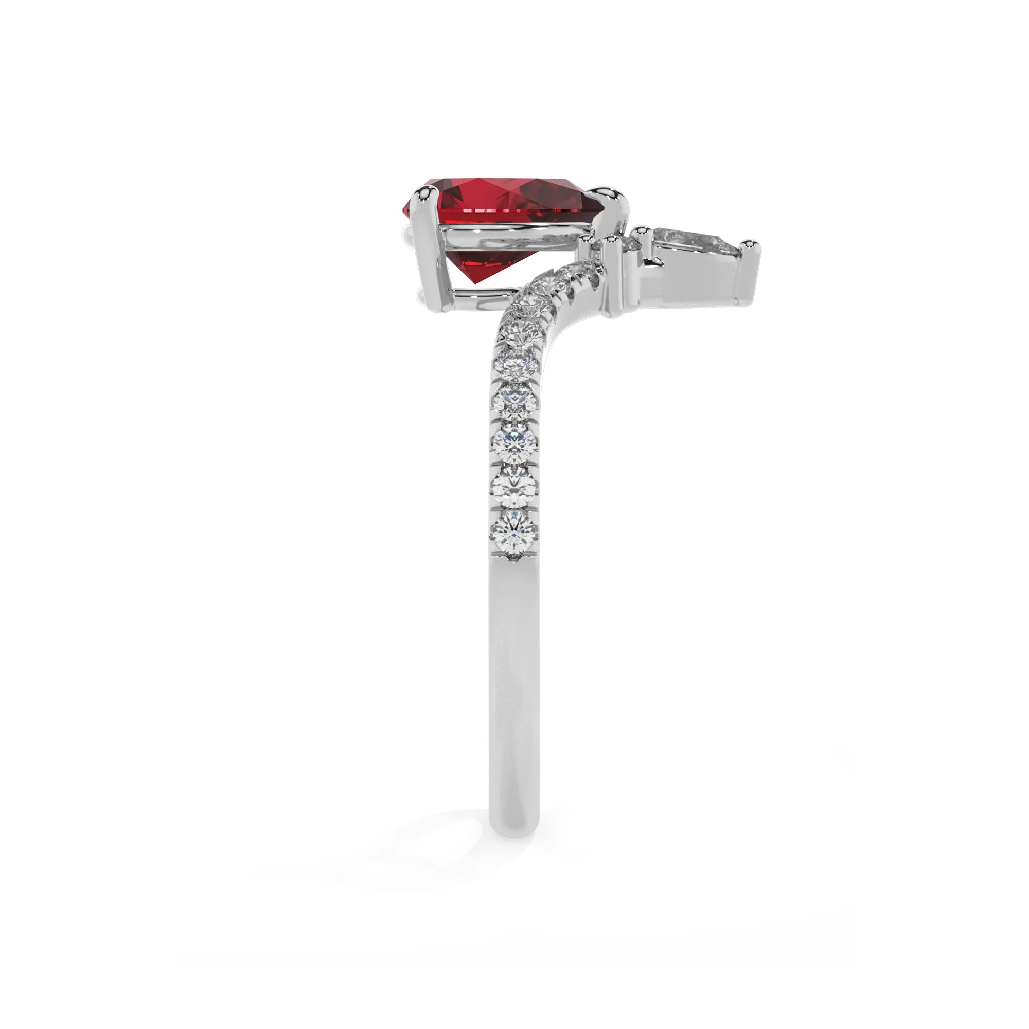 lab grown ruby pear solitaire rings in white gold