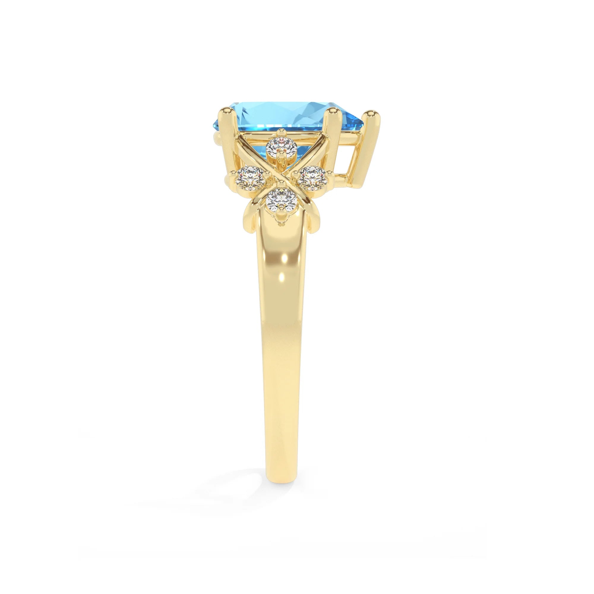 natural swiss-blue-topaz pear solitaire rings in yellow gold