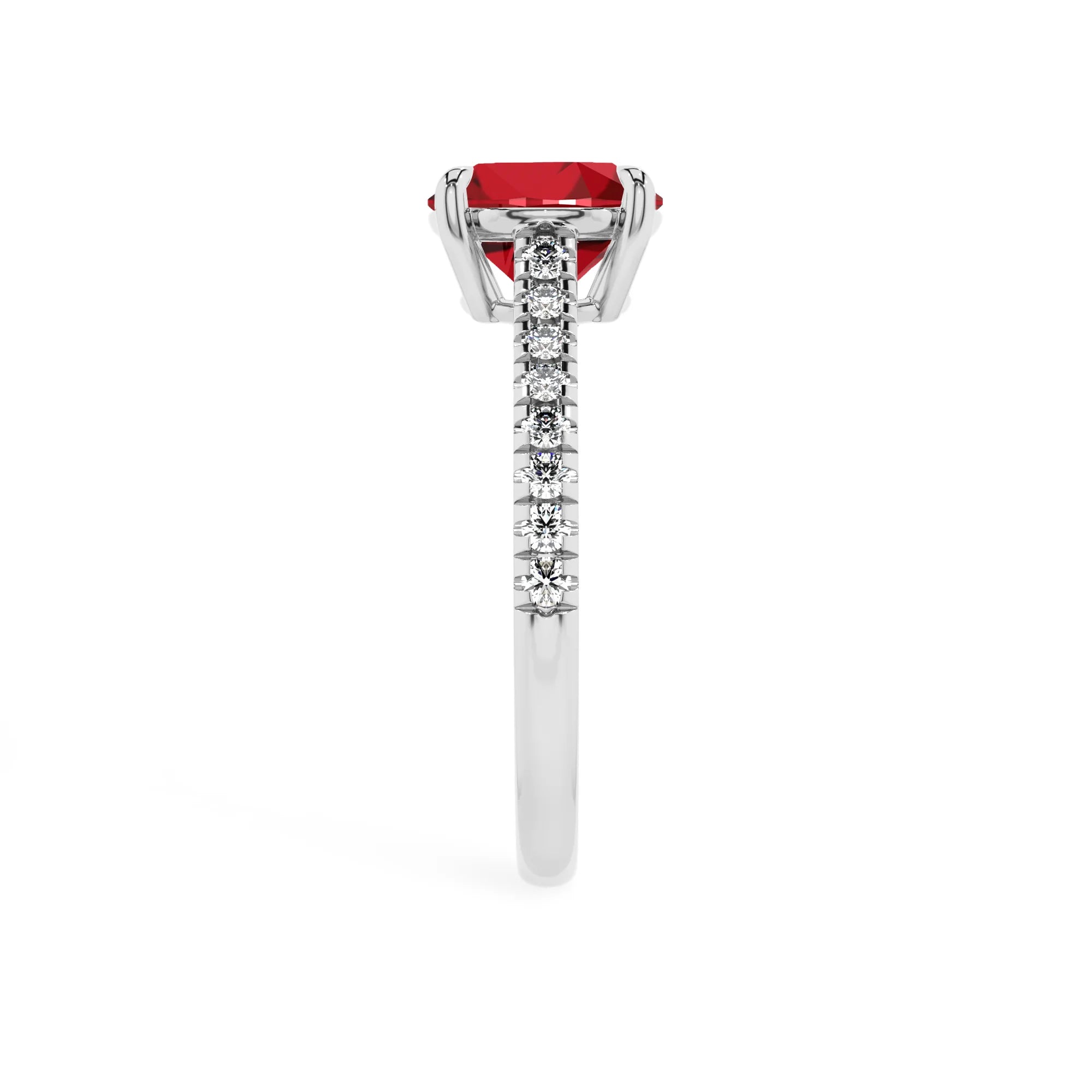 lab grown ruby round half eternity solitaire engagement rings in white gold