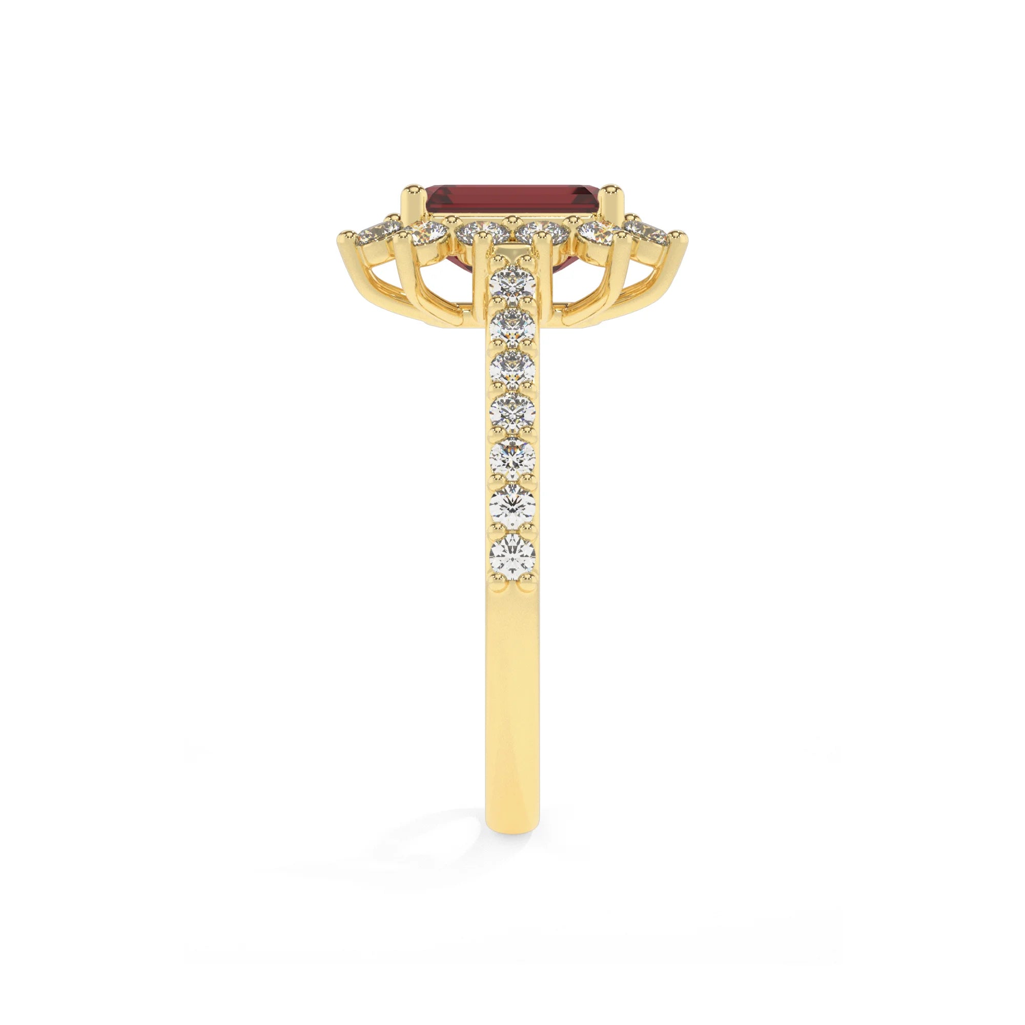 natural garnet emerald cut solitaire rings in yellow gold