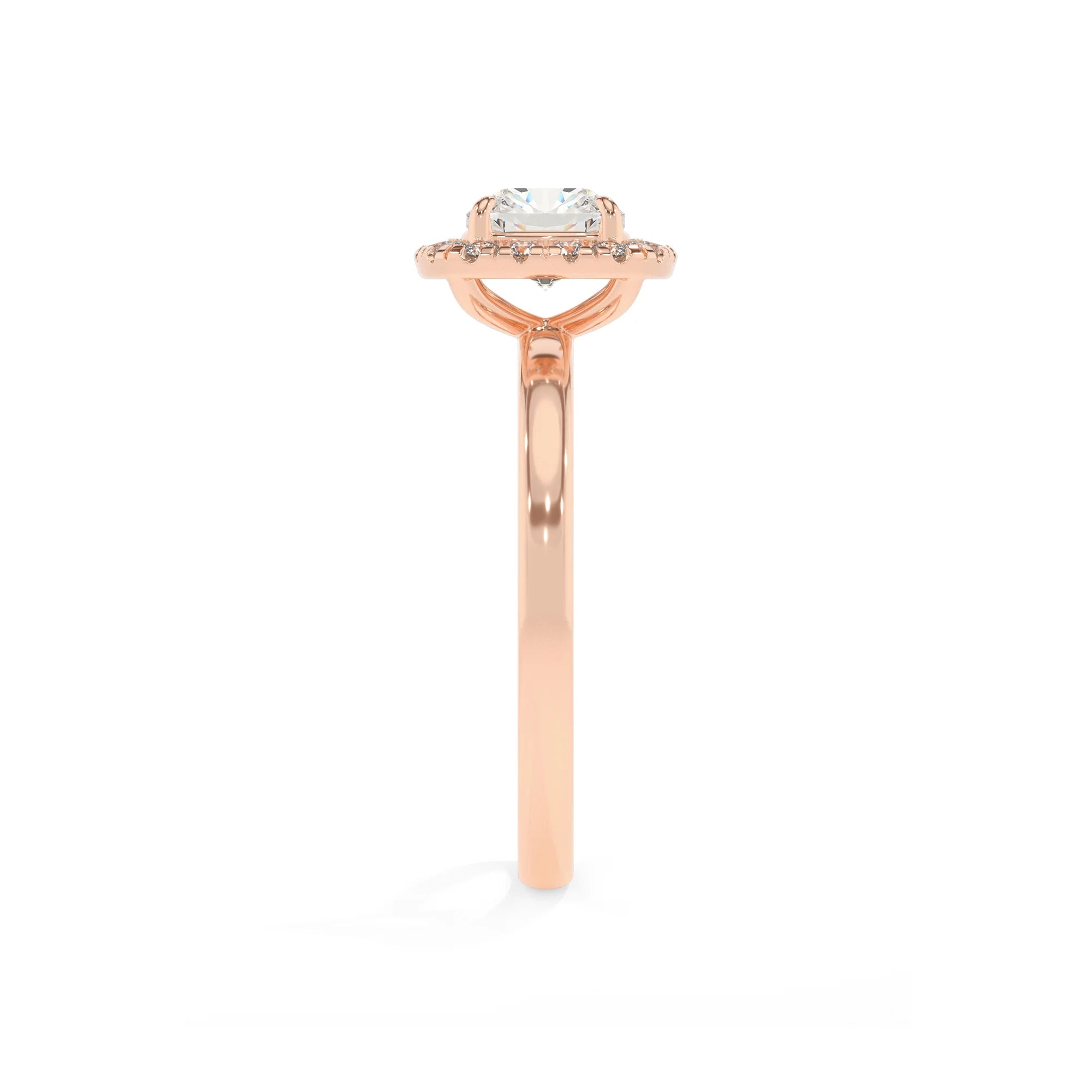 lab grown moissanite cushion solitaire rings in rose gold