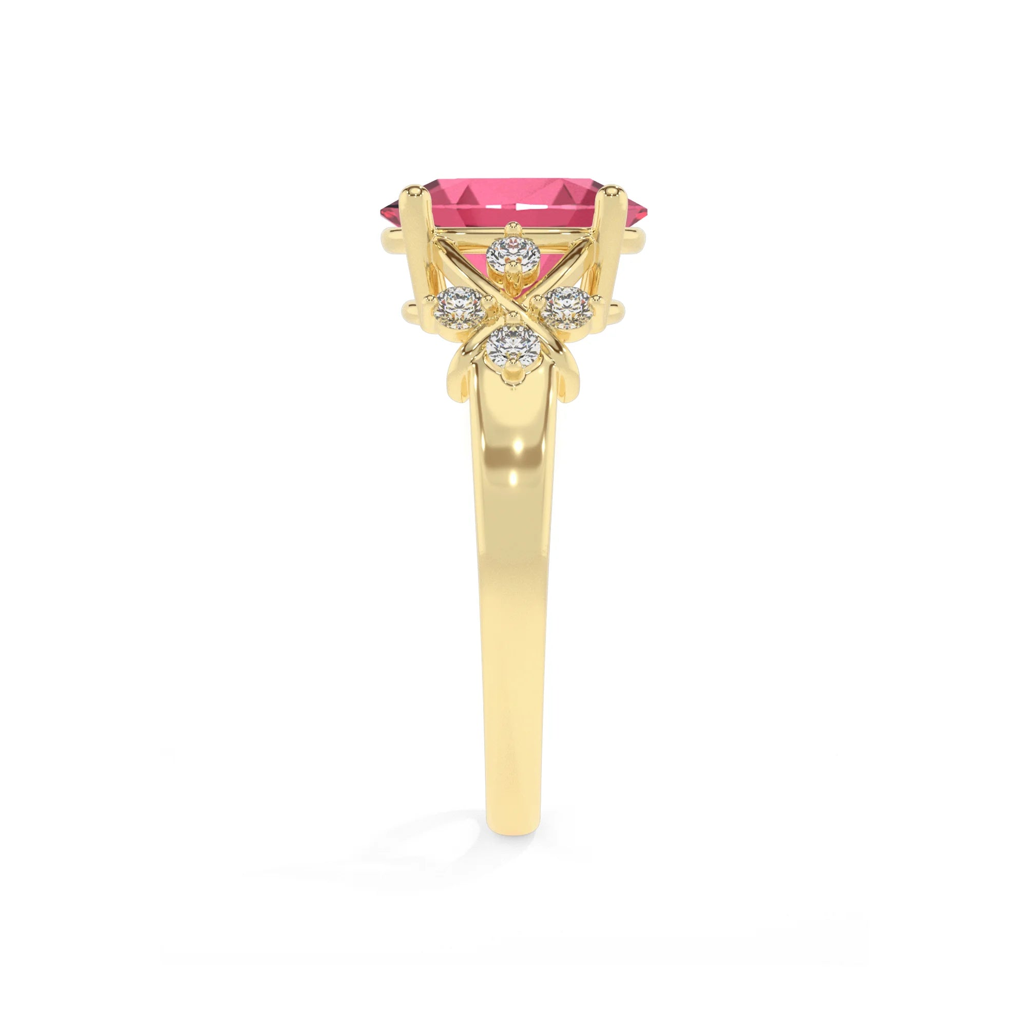 lab grown pink-tourmaline oval solitaire rings in yellow gold