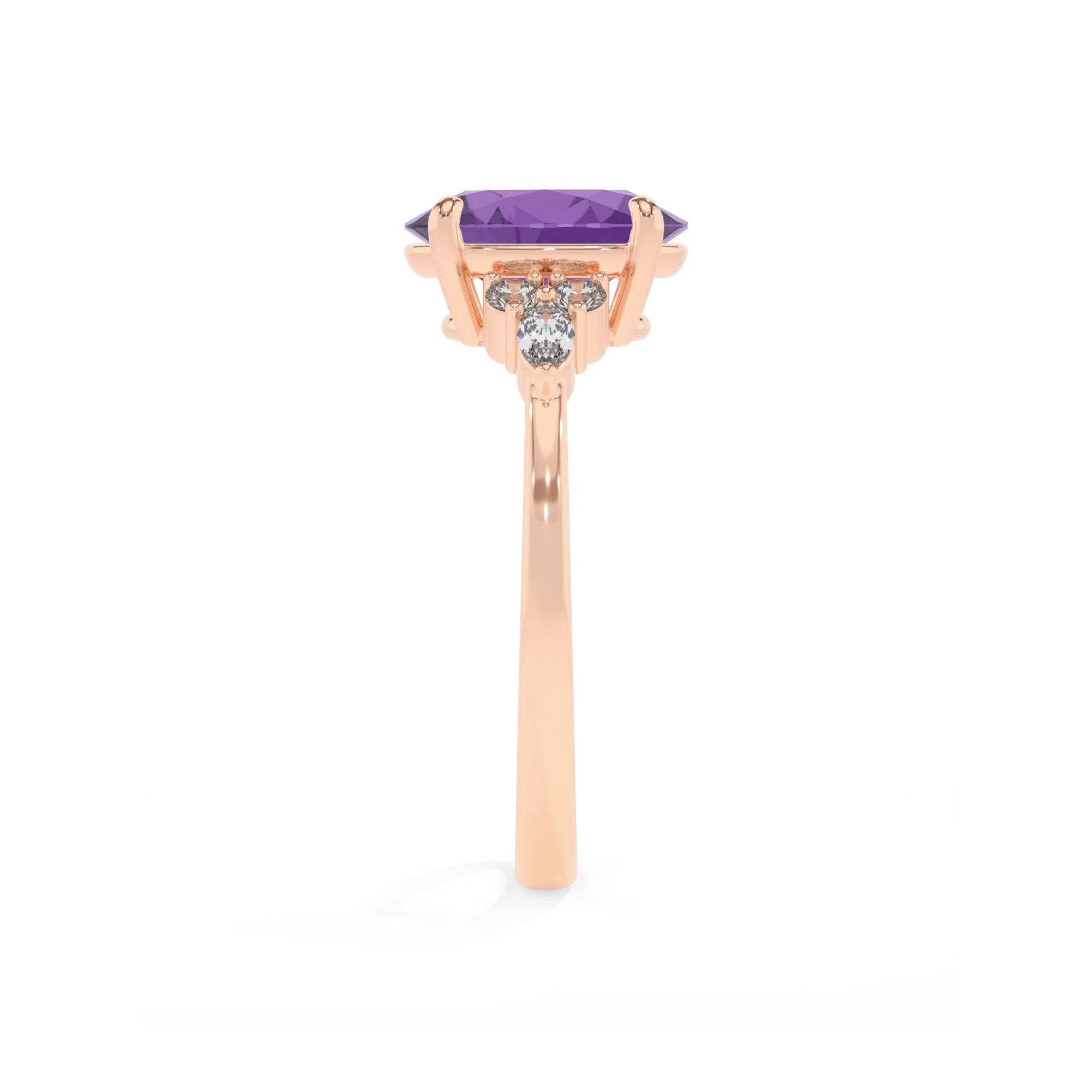 lab grown amethyst oval solitaire rings in rose gold