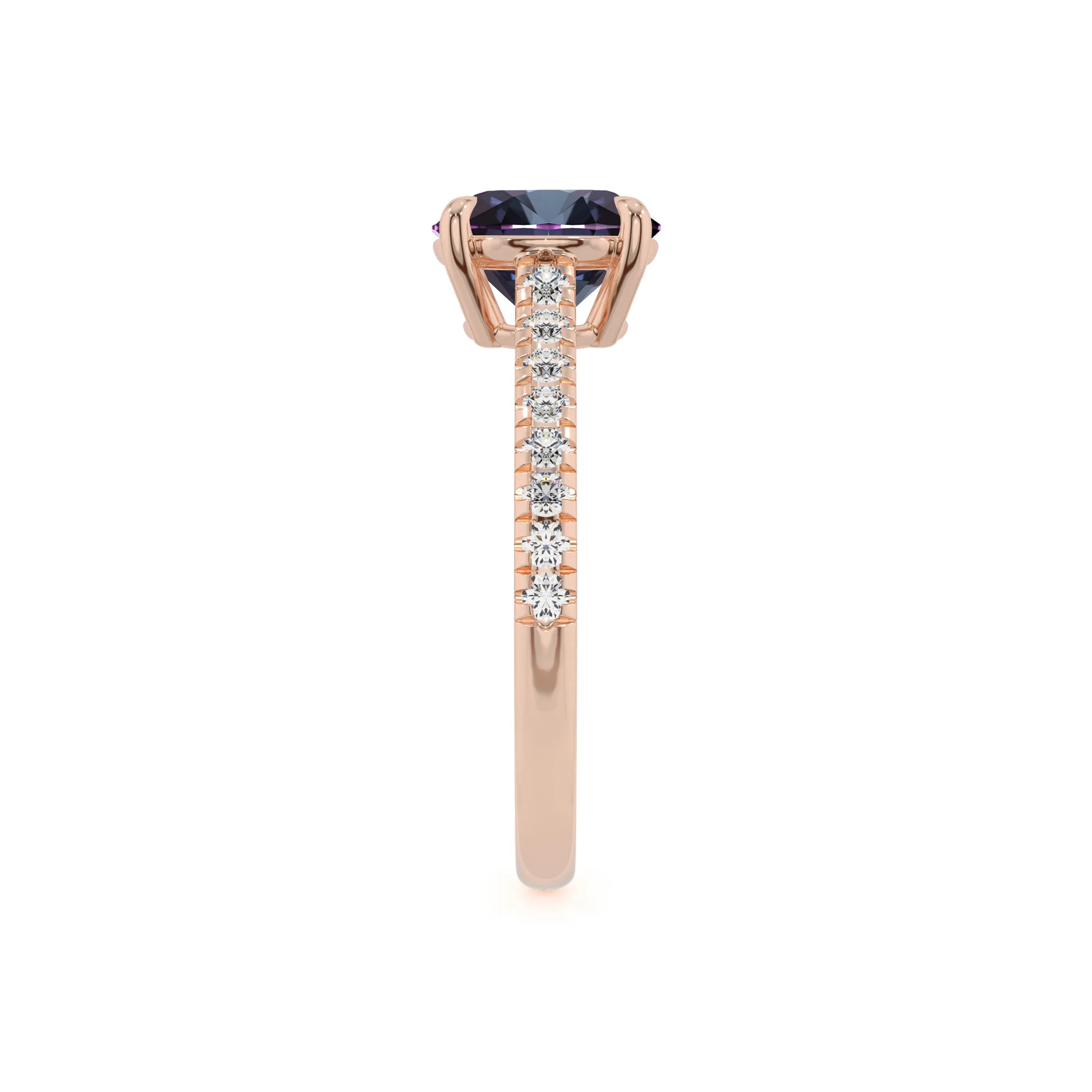 lab grown alexandrite round half eternity solitaire engagement rings in rose gold