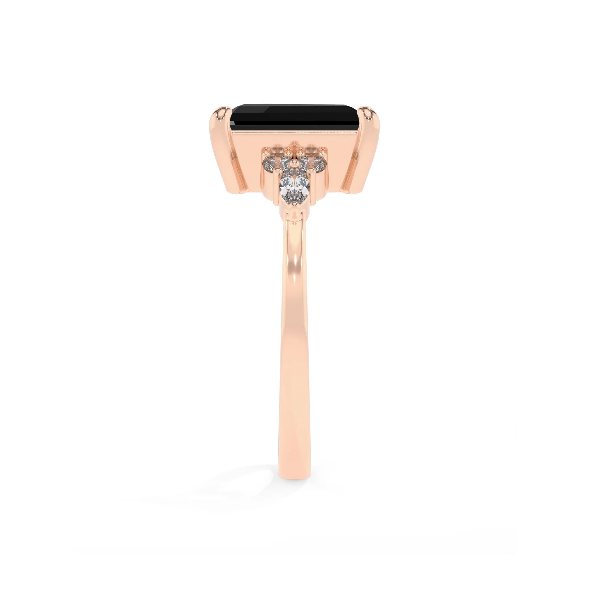 natural black-onyx emerald cut solitaire rings in rose gold