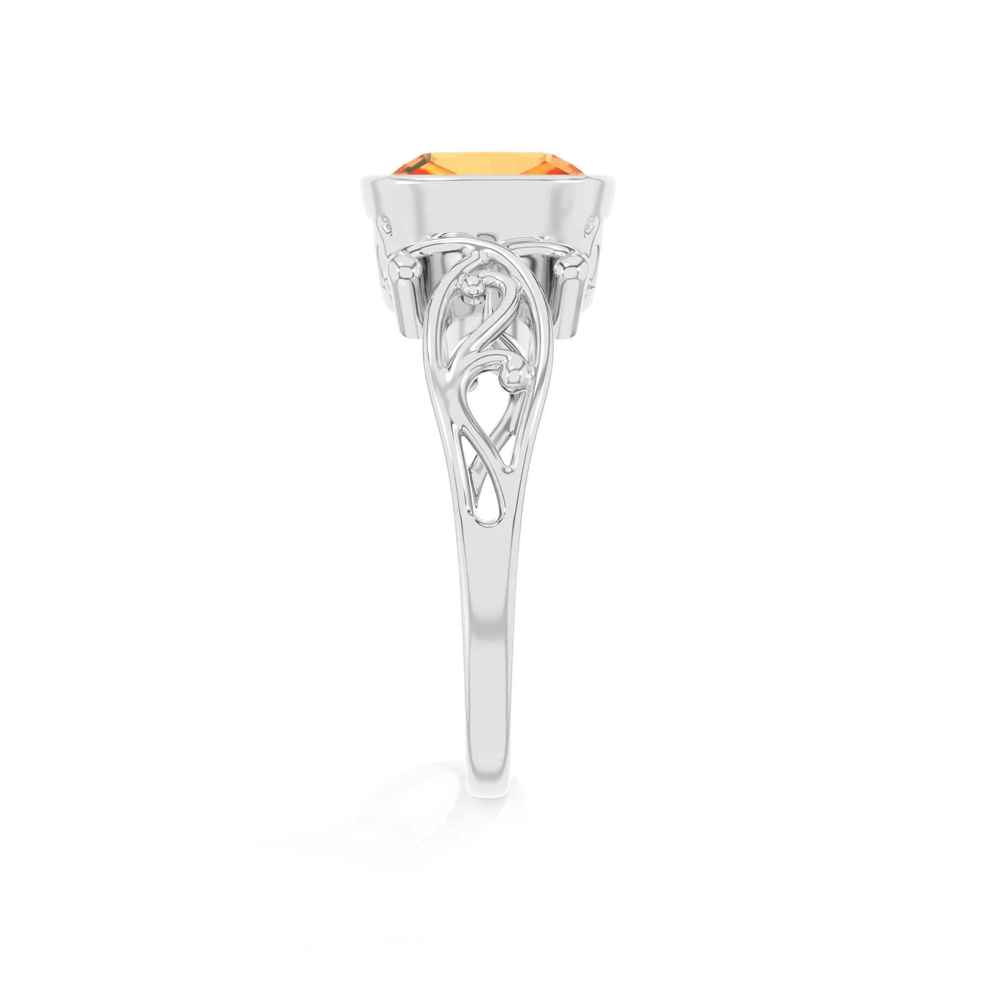 lab grown citrine cushion solitaire rings in platinum