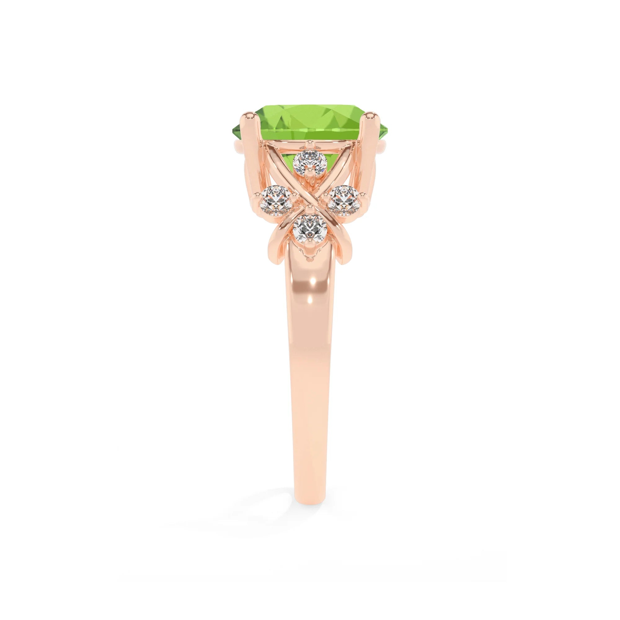 natural peridot round solitaire rings in rose gold