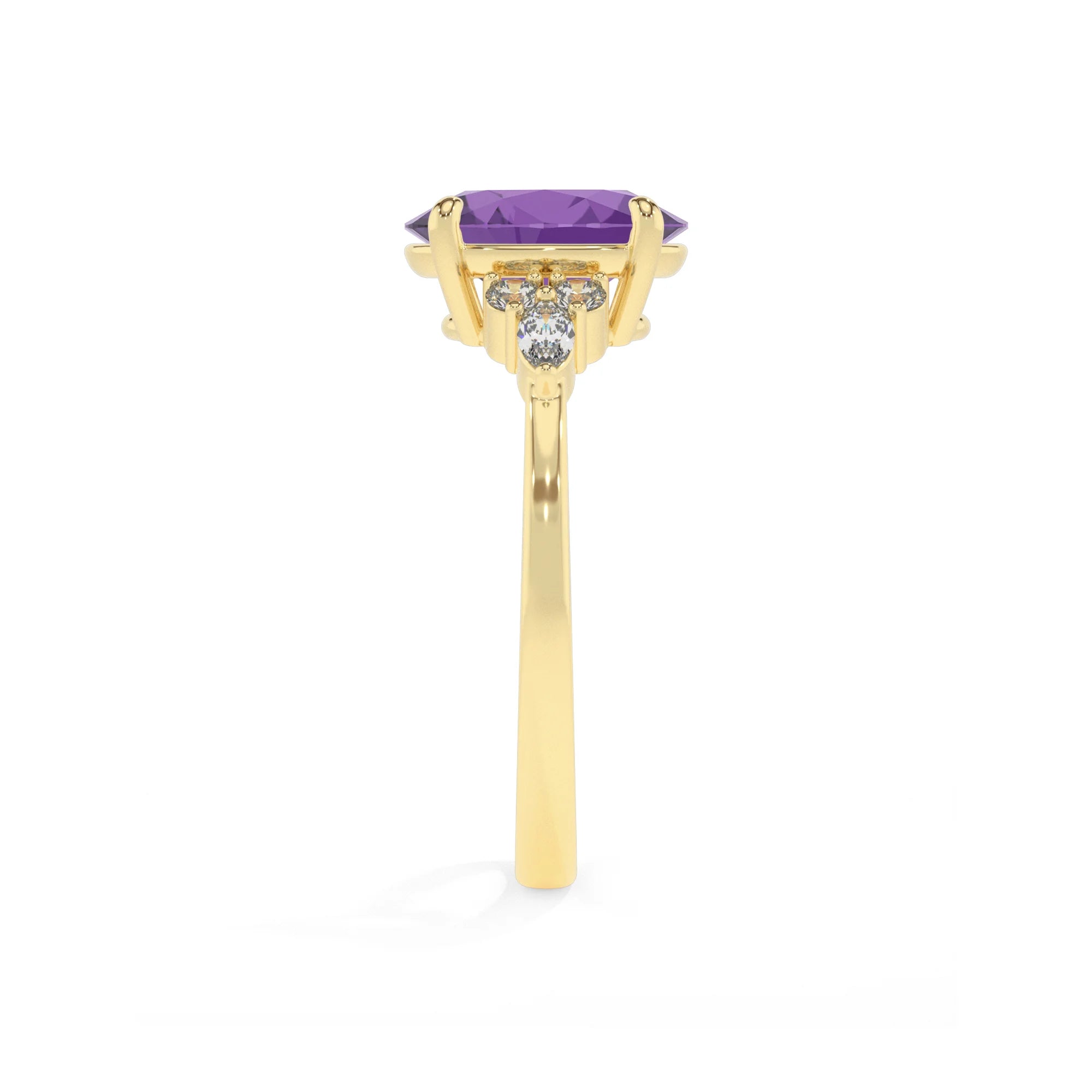 lab grown amethyst oval solitaire rings in yellow gold