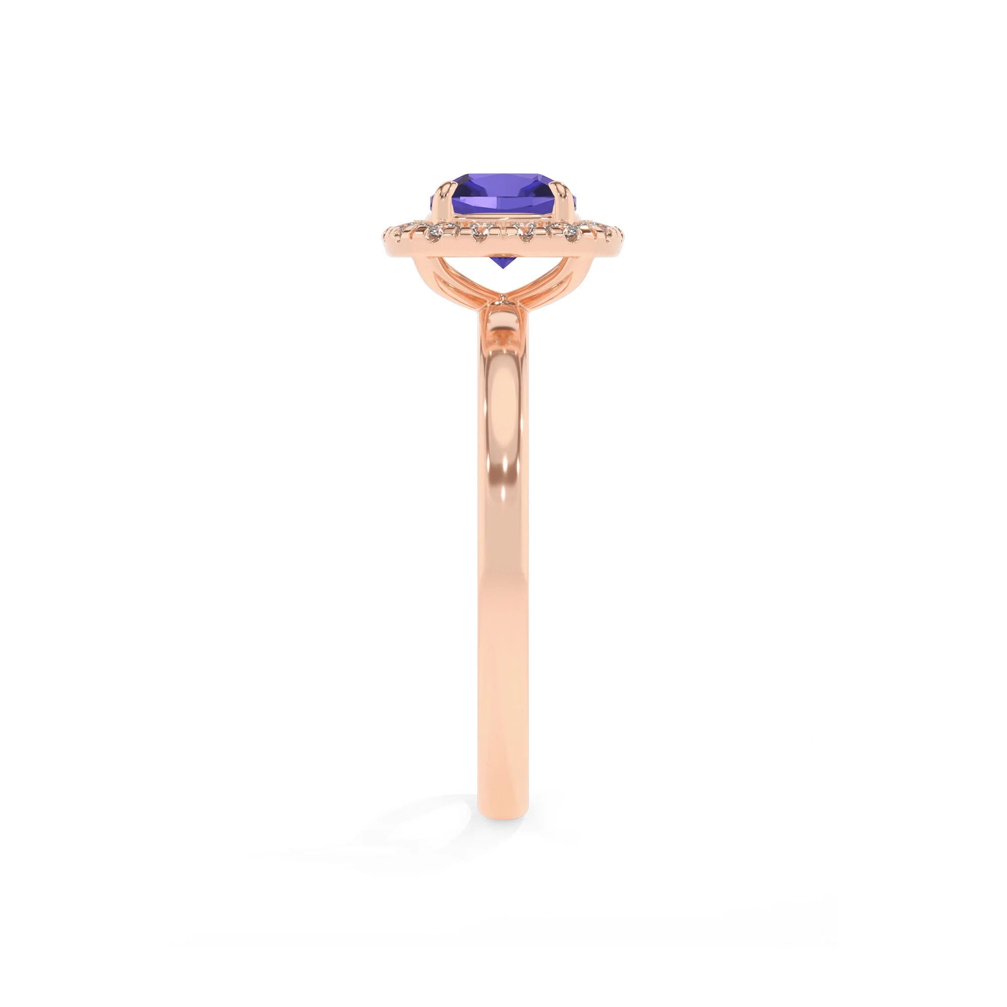 lab grown tanzanite cushion solitaire rings in rose gold