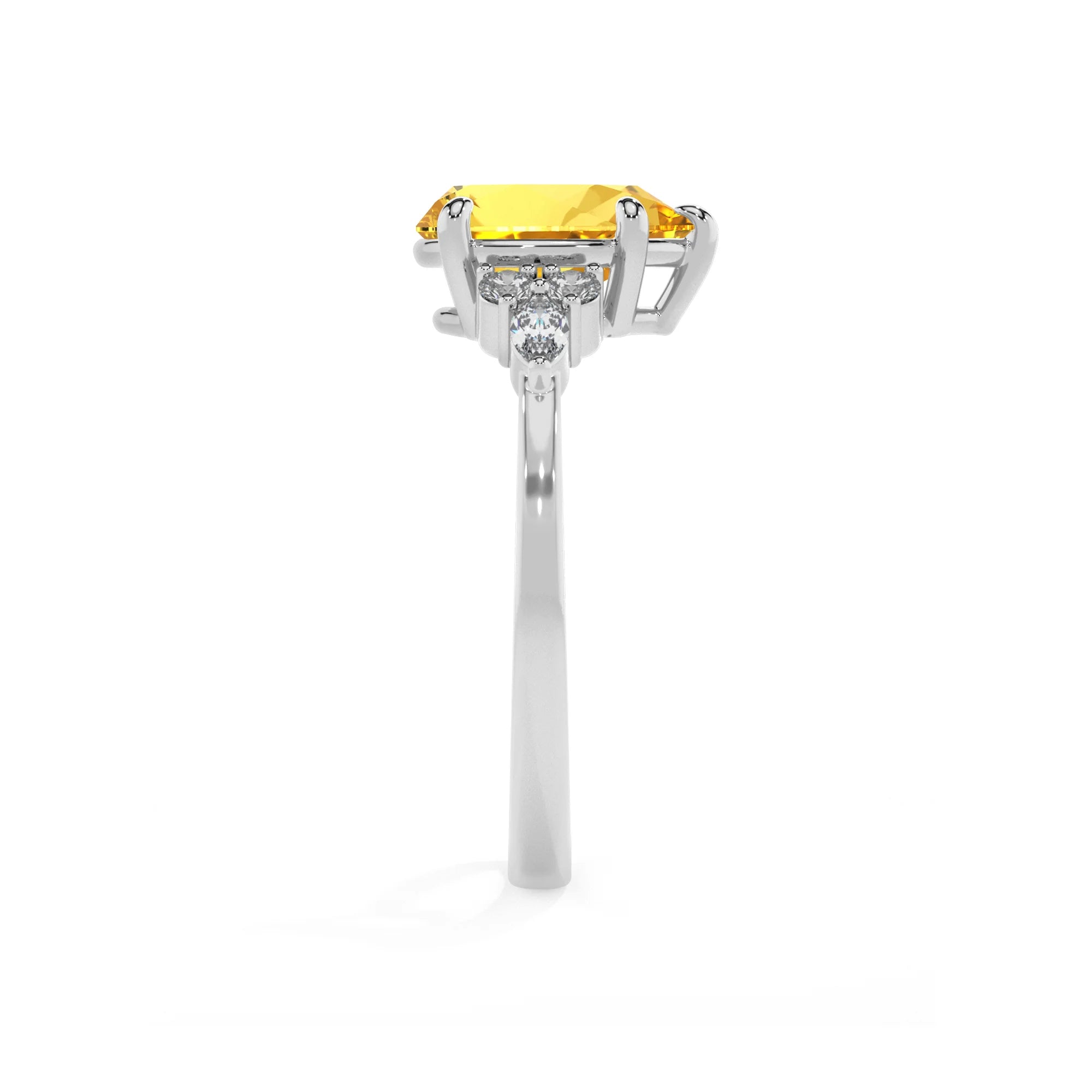 lab grown yellow-sapphire pear solitaire rings in platinum