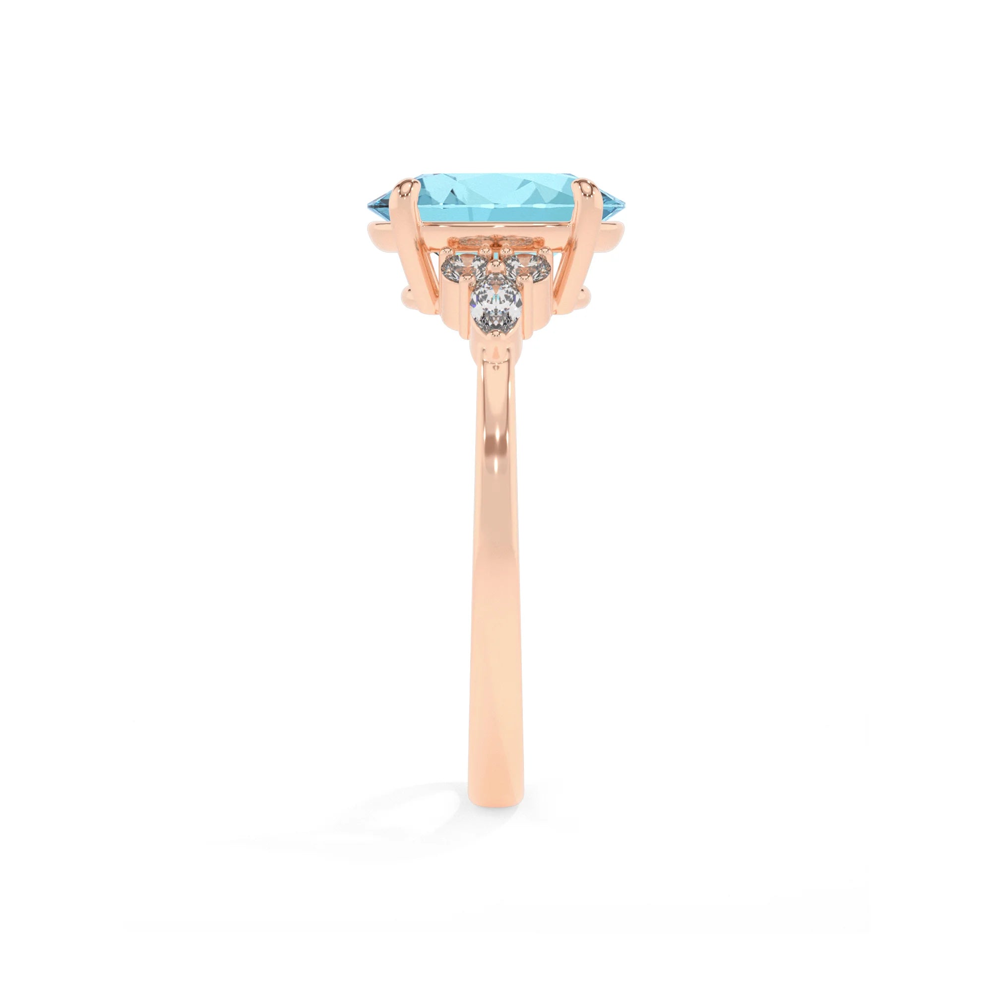 lab grown aquamarine oval solitaire rings in rose gold