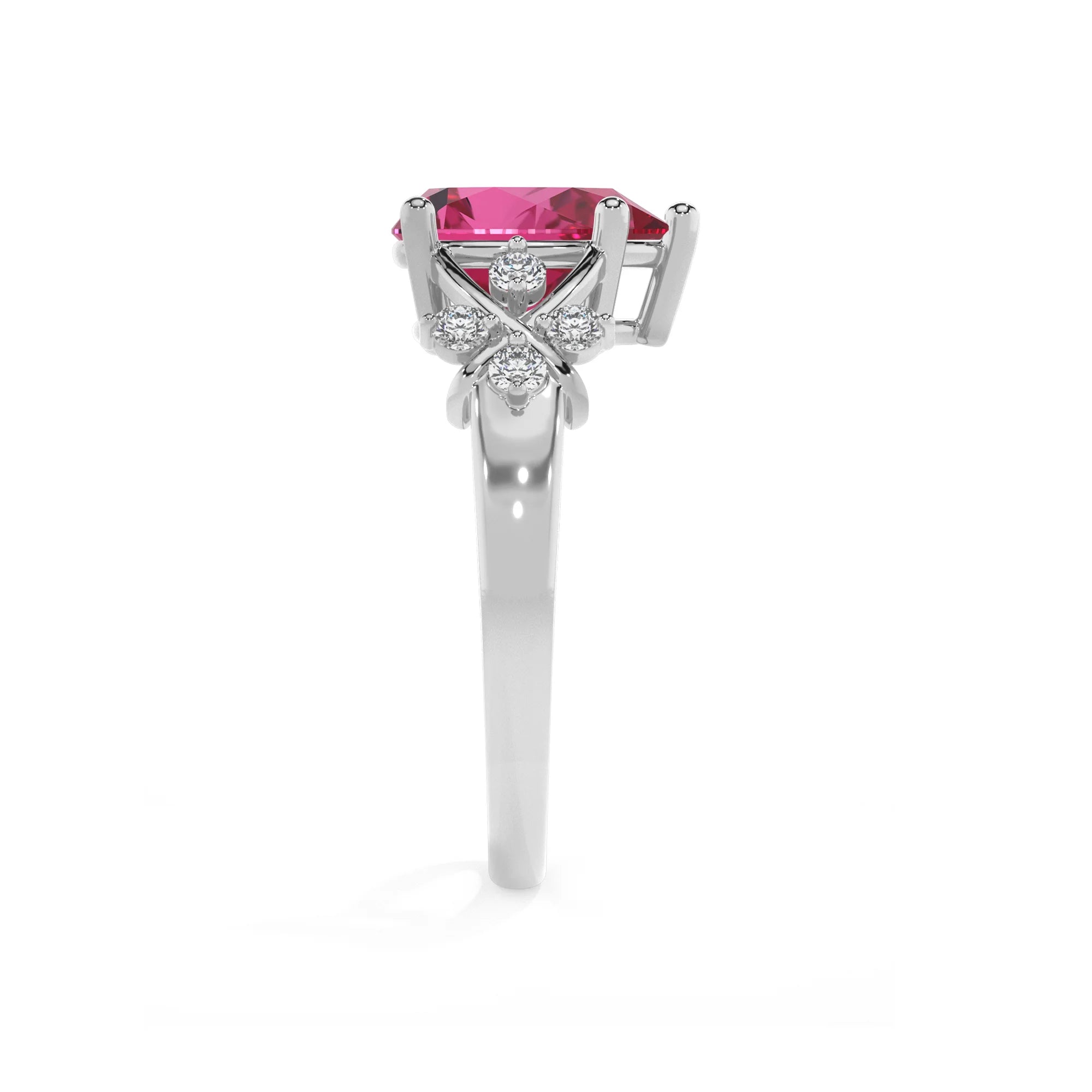 lab grown pink-sapphire pear solitaire rings in white gold