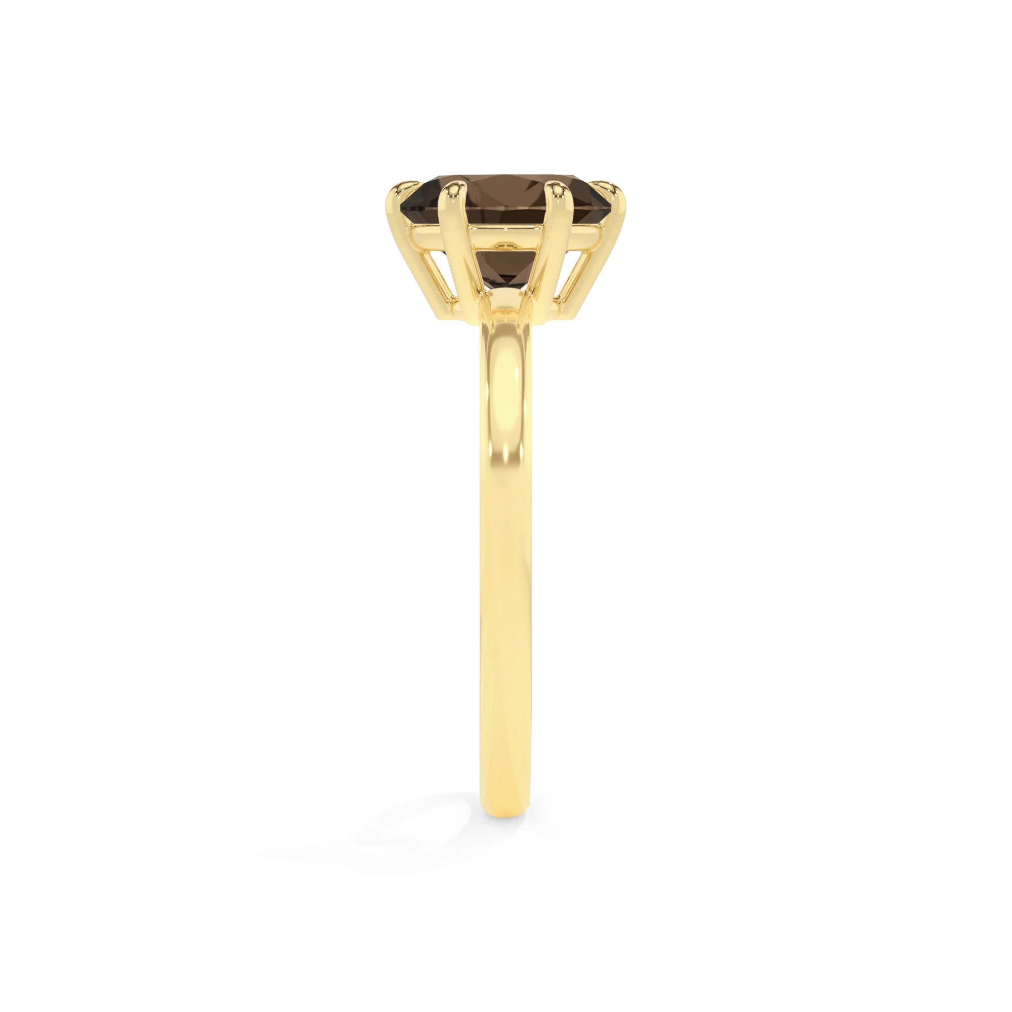 natural smoky-quartz round solitaire rings in yellow gold