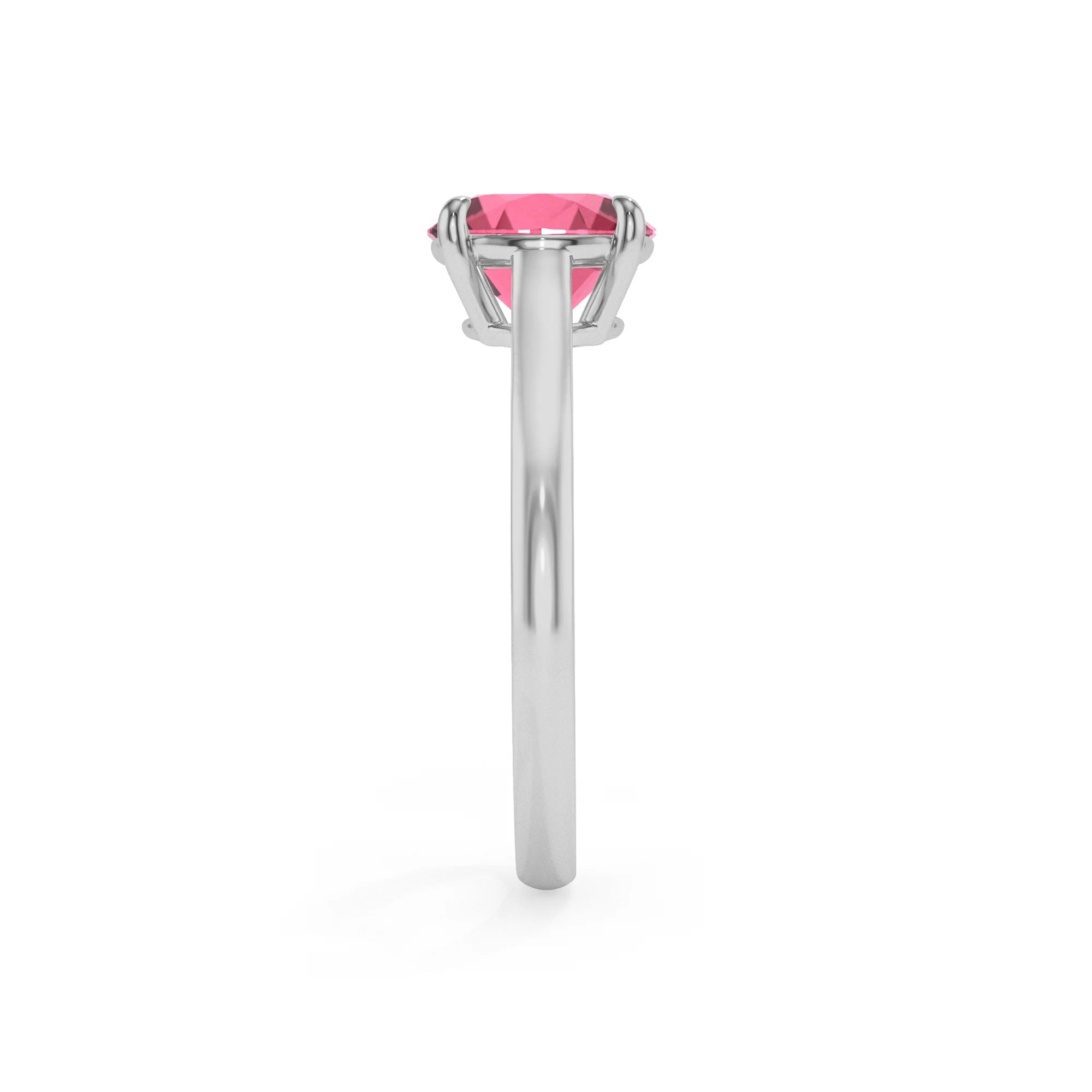 lab grown pink-tourmaline round solitaire rings in sterling silver