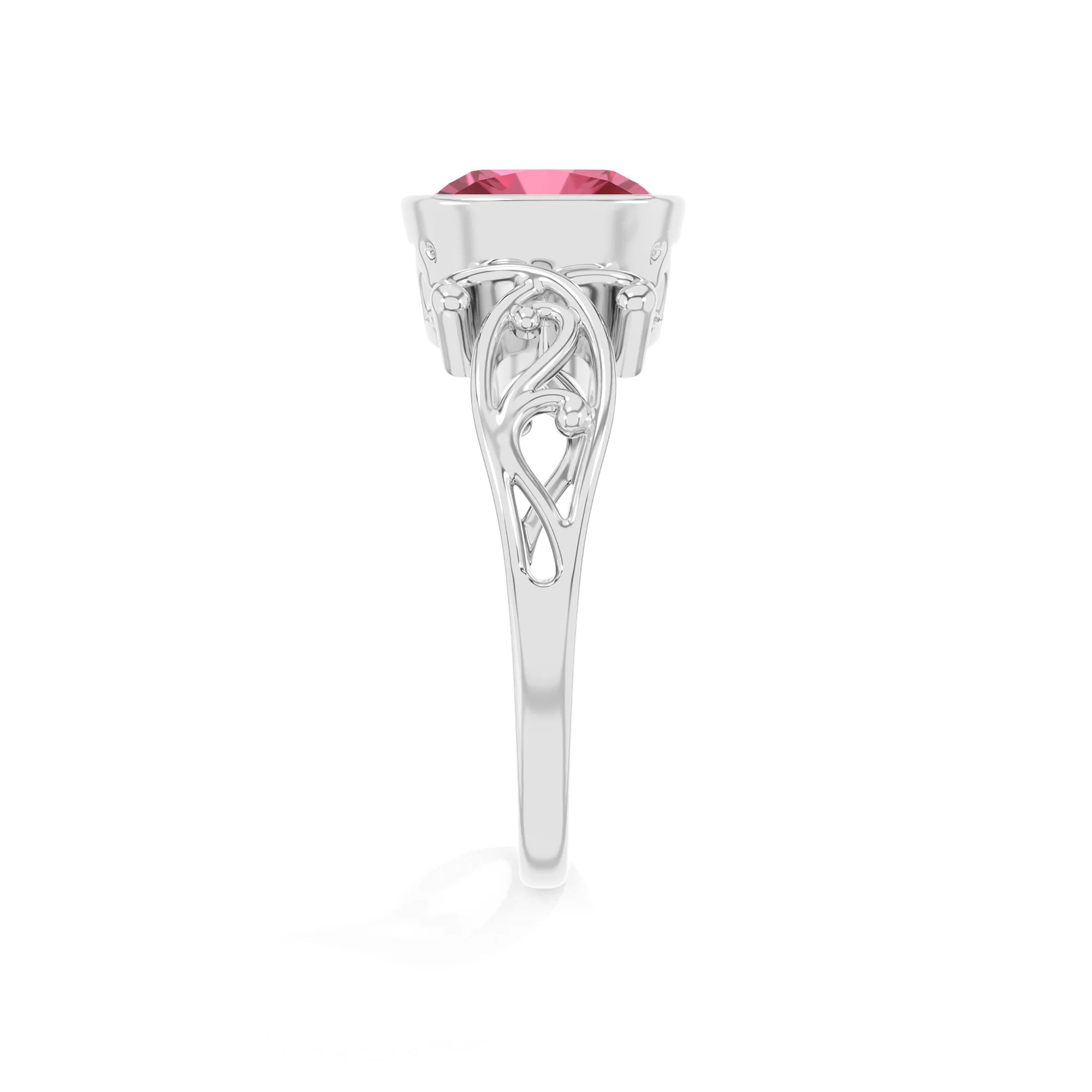 lab grown pink-tourmaline cushion solitaire rings in platinum