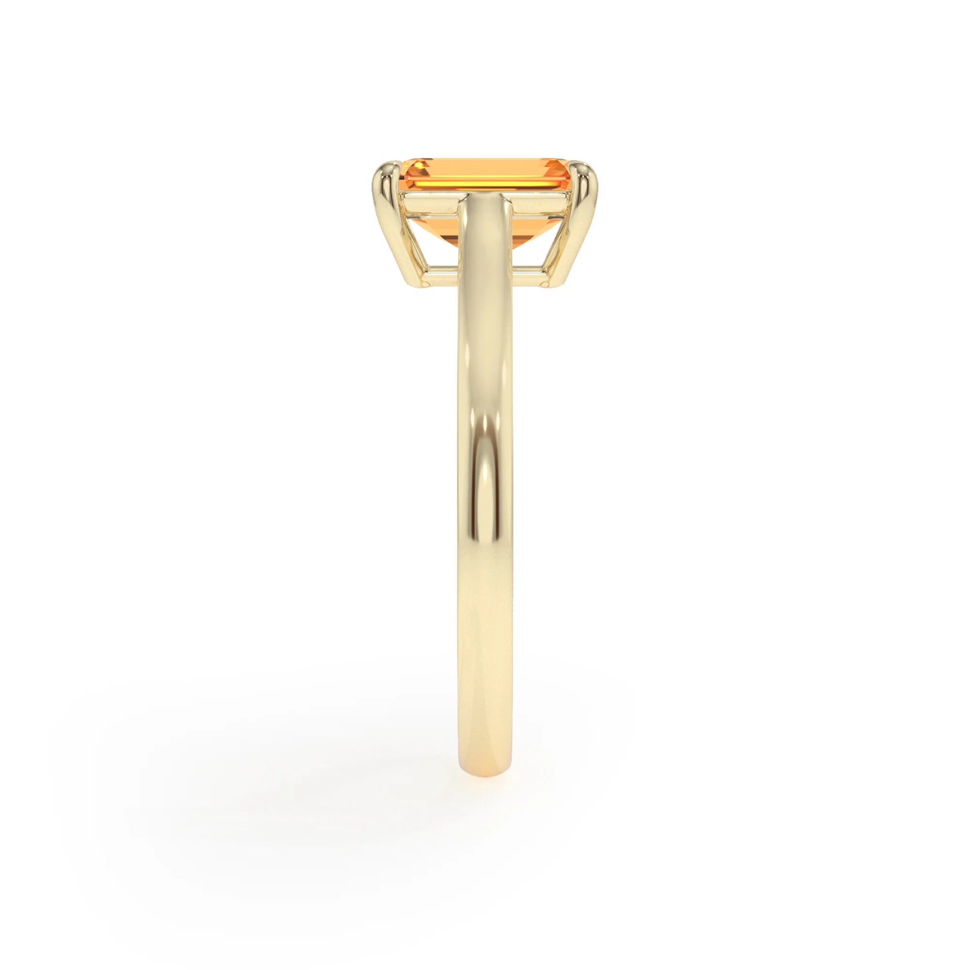 lab grown citrine emerald cut solitaire rings in yellow gold