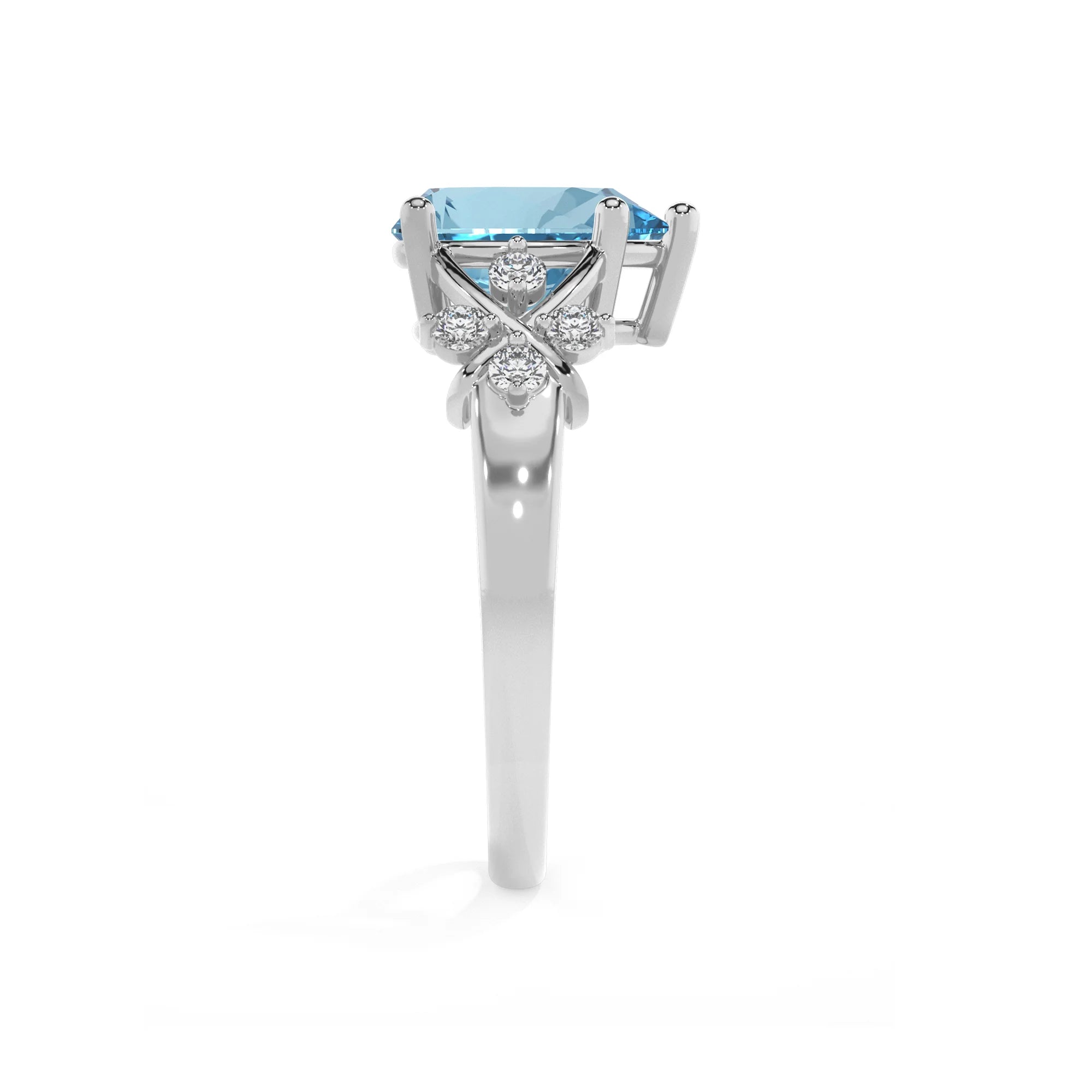 lab grown aquamarine pear solitaire rings in platinum