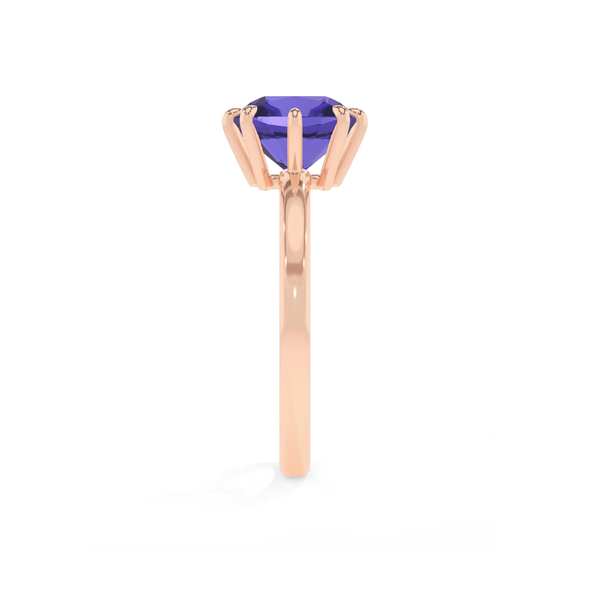 lab grown tanzanite cushion solitaire rings in rose gold