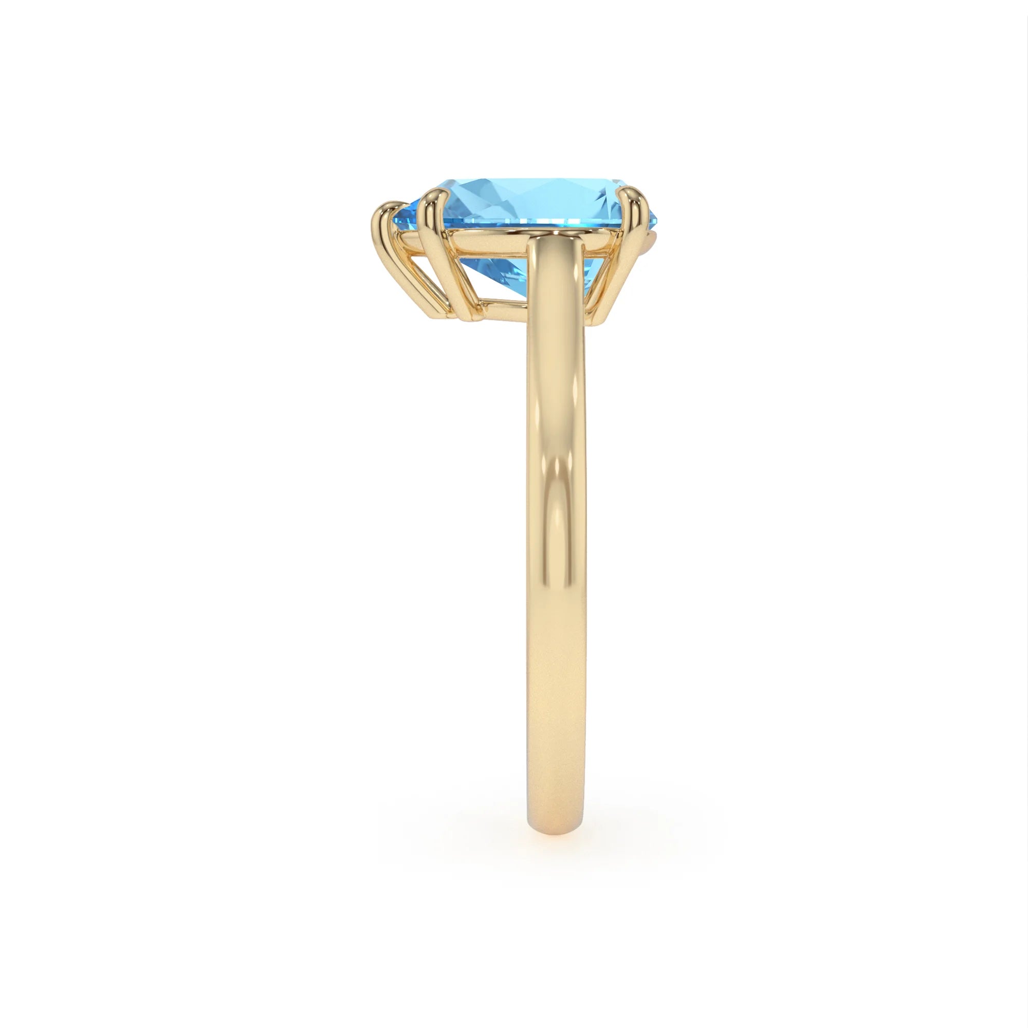 natural swiss-blue-topaz pear solitaire rings in yellow gold