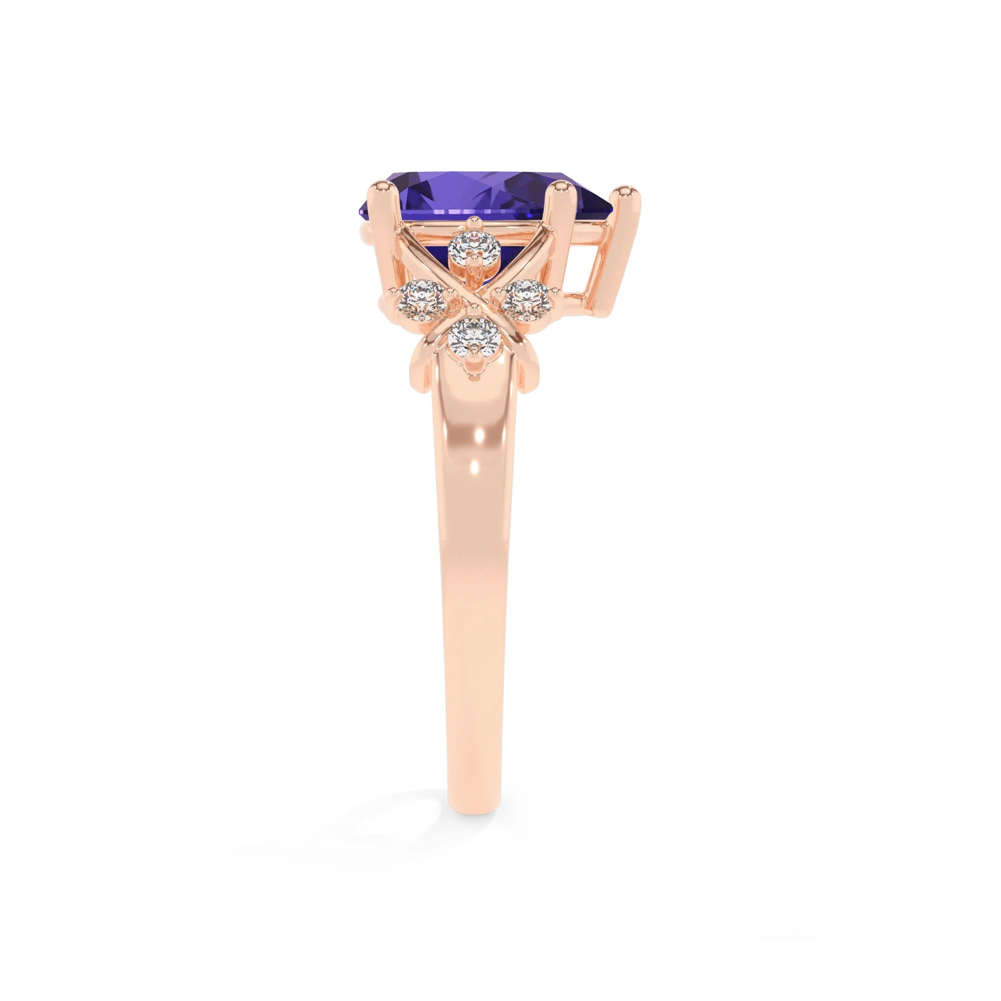 lab grown tanzanite pear solitaire rings in rose gold