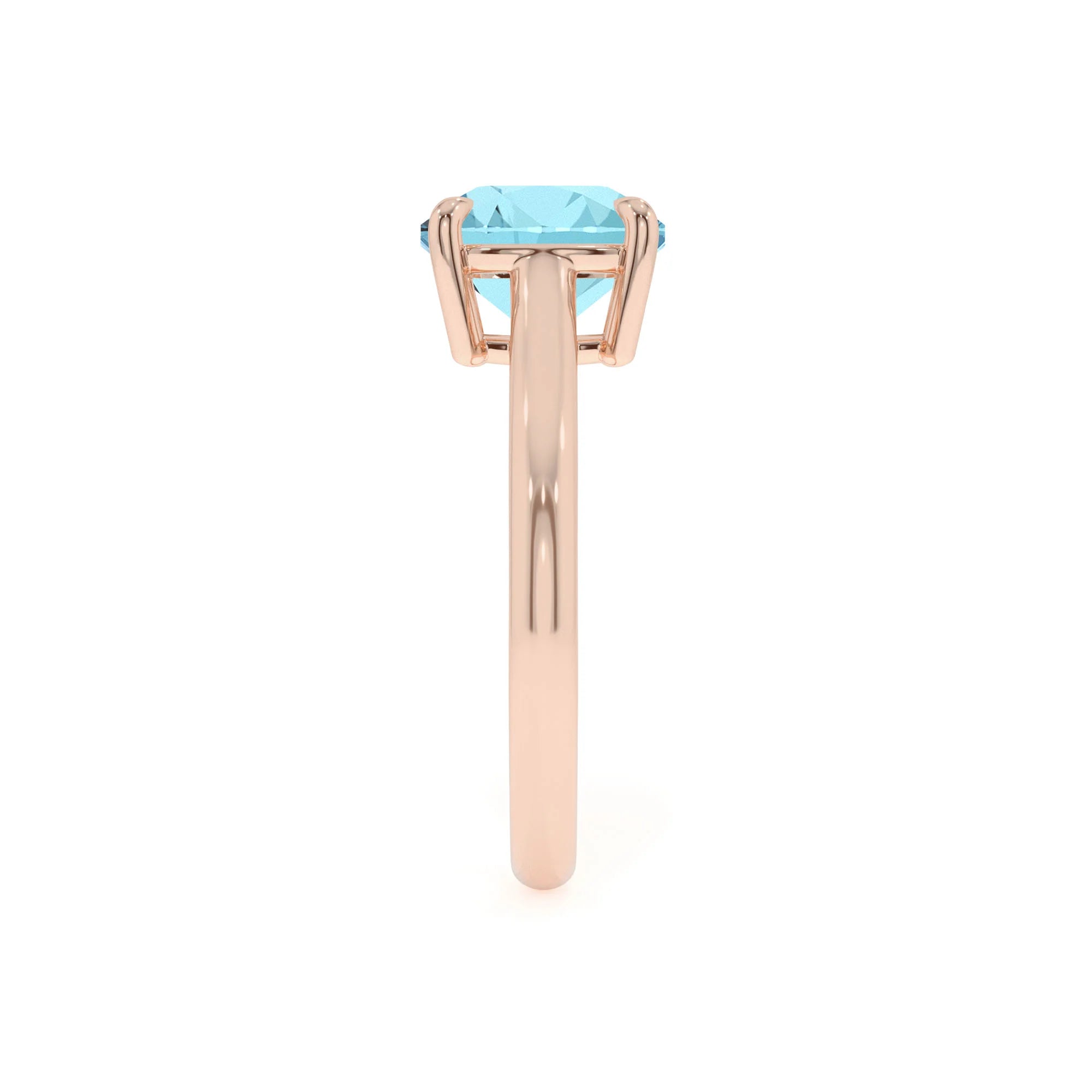 lab grown aquamarine cushion solitaire rings in rose gold