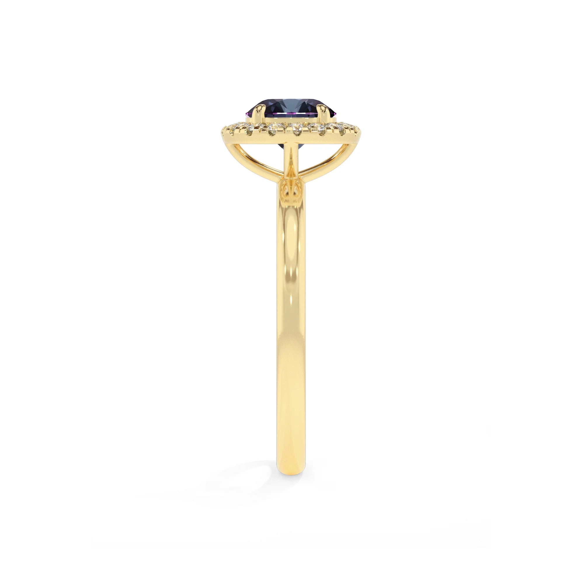 lab grown alexandrite round solitaire rings in yellow gold