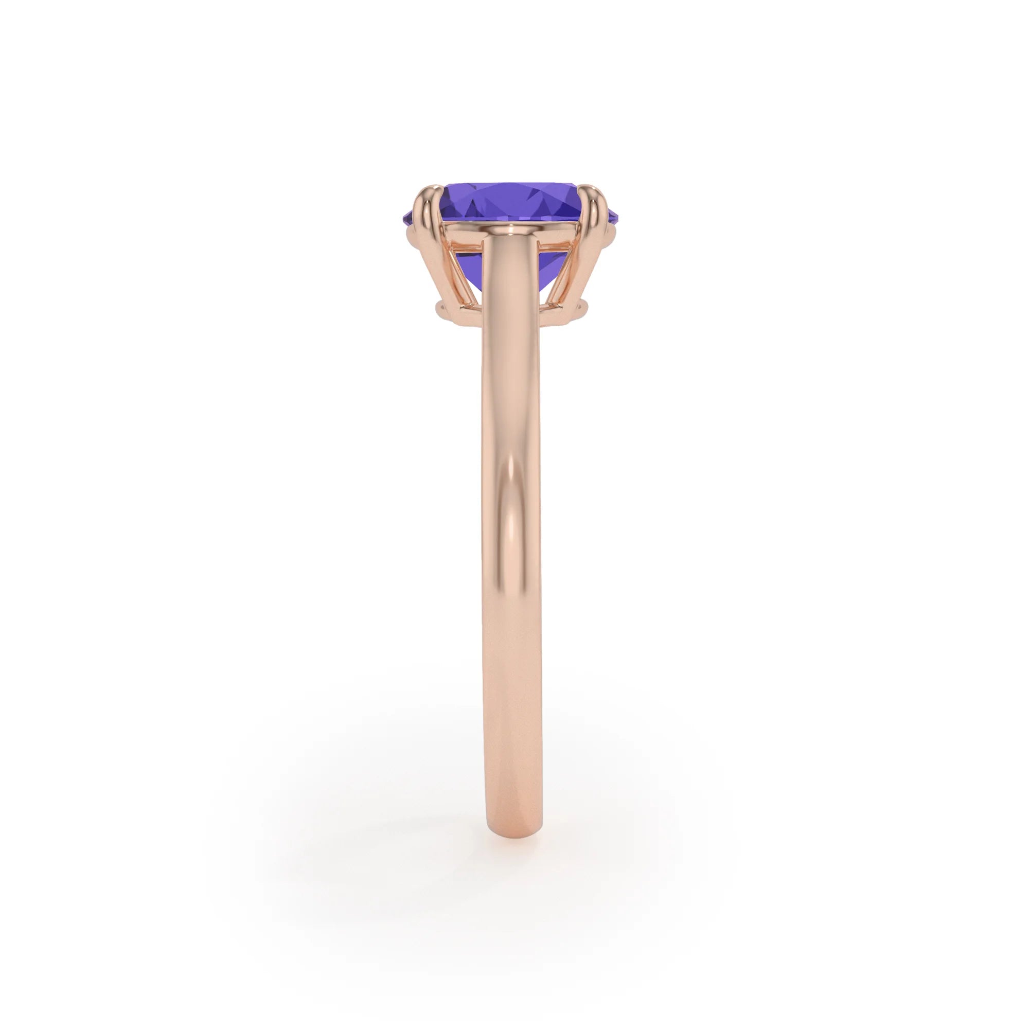 lab grown tanzanite round solitaire rings in rose gold