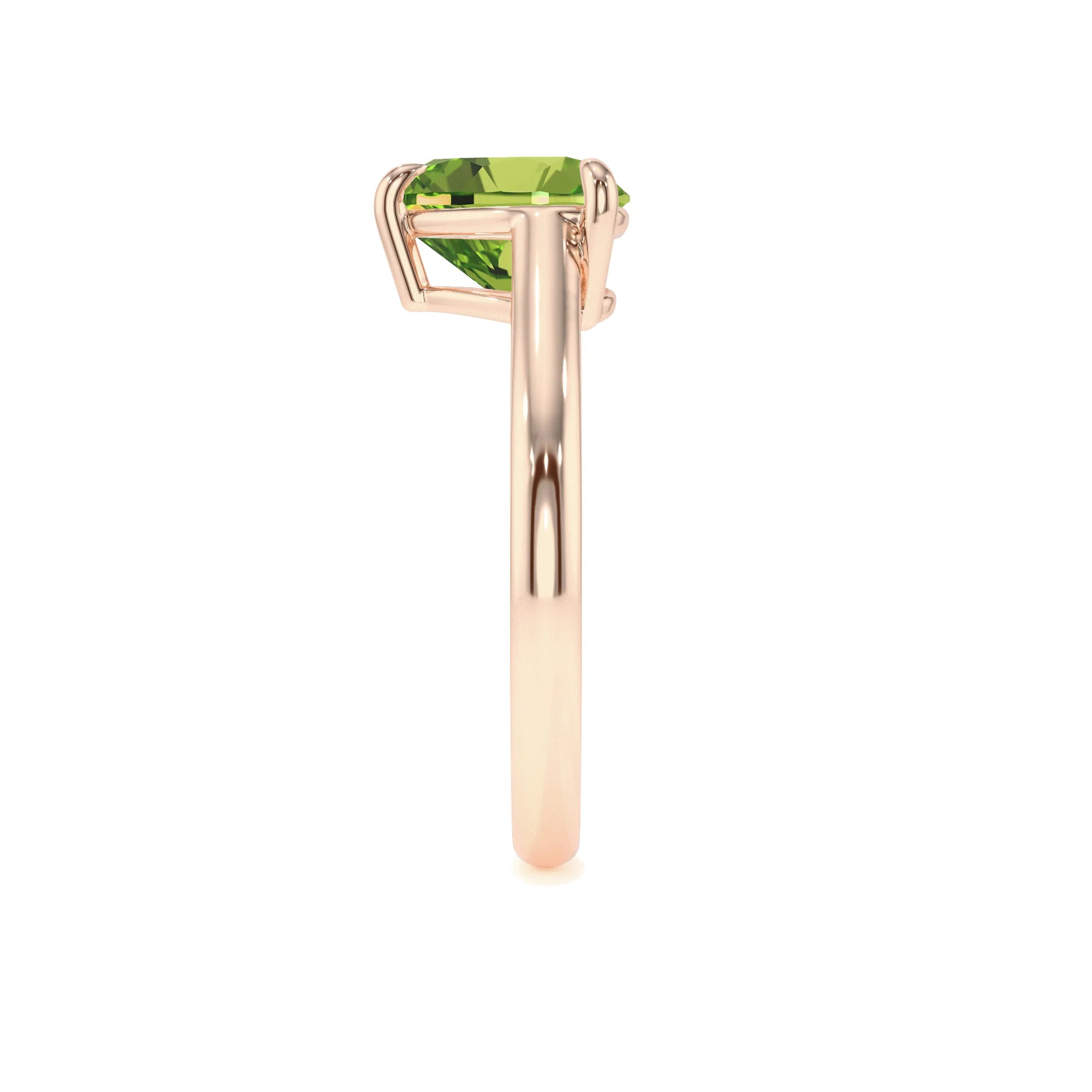 natural peridot heart solitaire rings in rose gold