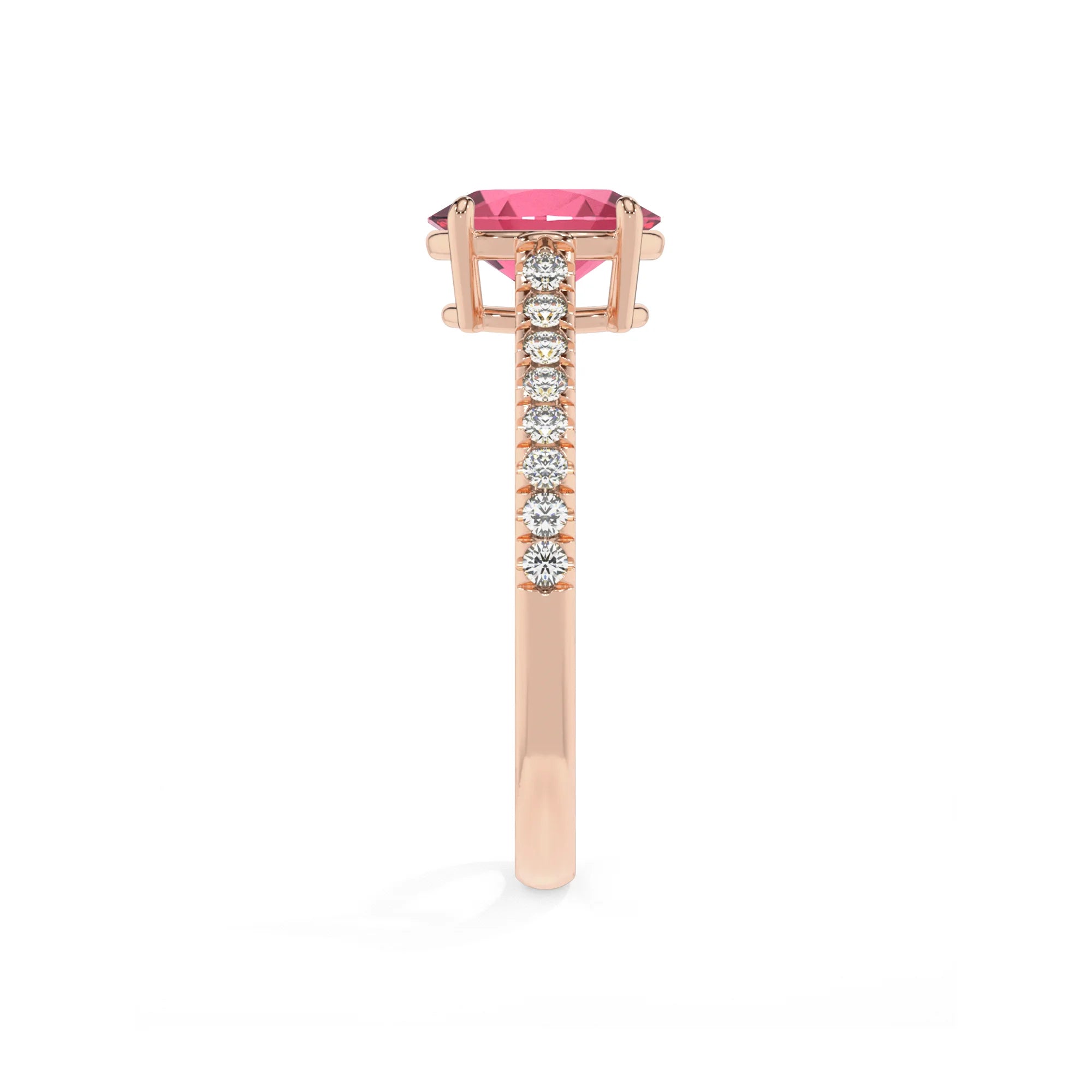 lab grown pink-tourmaline oval half eternity solitaire engagement rings in rose gold