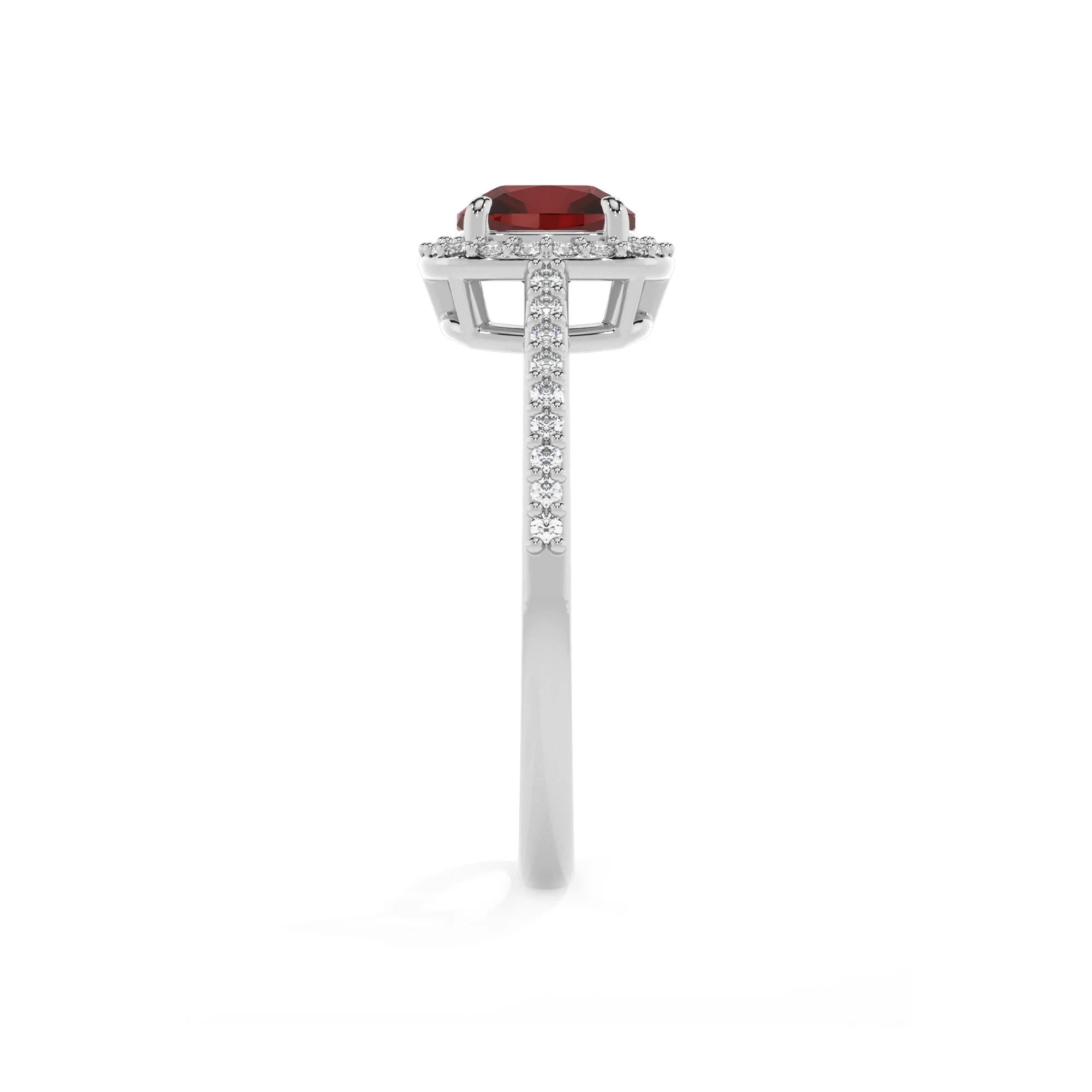 natural garnet cushion solitaire rings in white gold