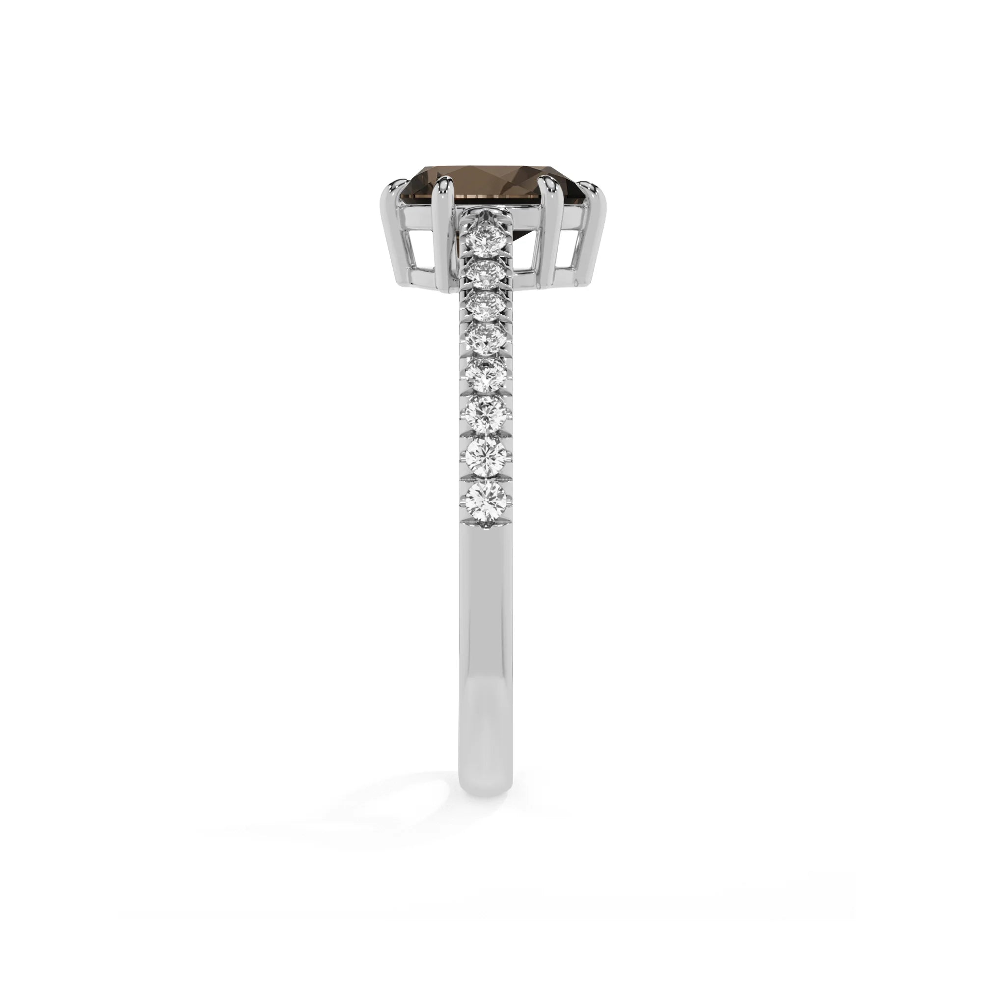 natural smoky-quartz pear half eternity solitaire engagement rings in white gold