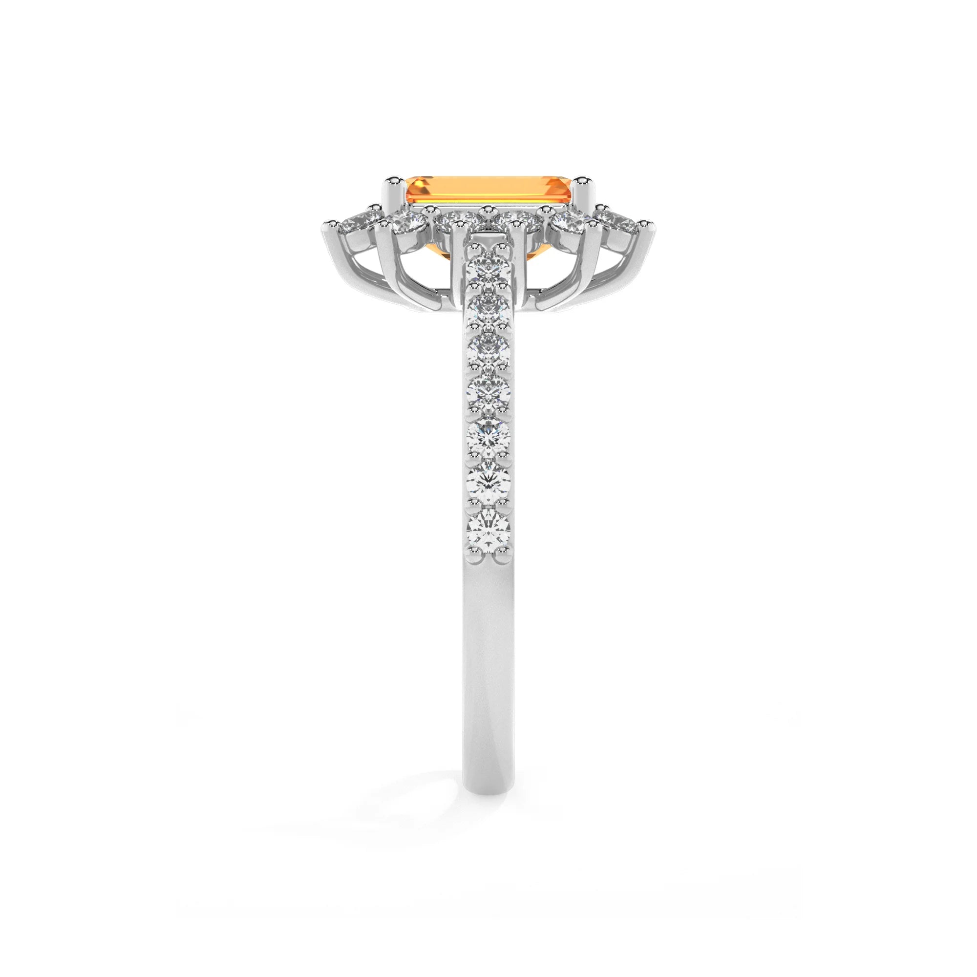lab grown citrine emerald cut solitaire rings in platinum