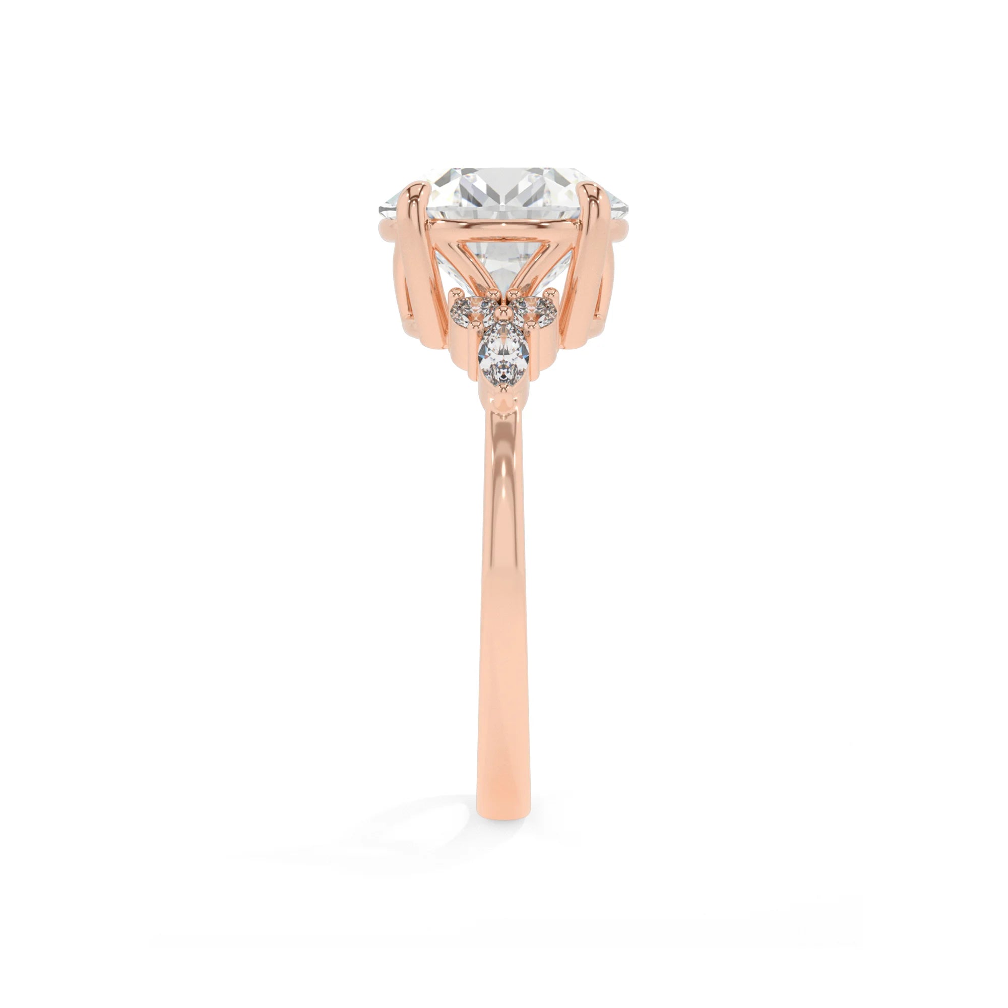 lab grown moissanite round solitaire rings in rose gold
