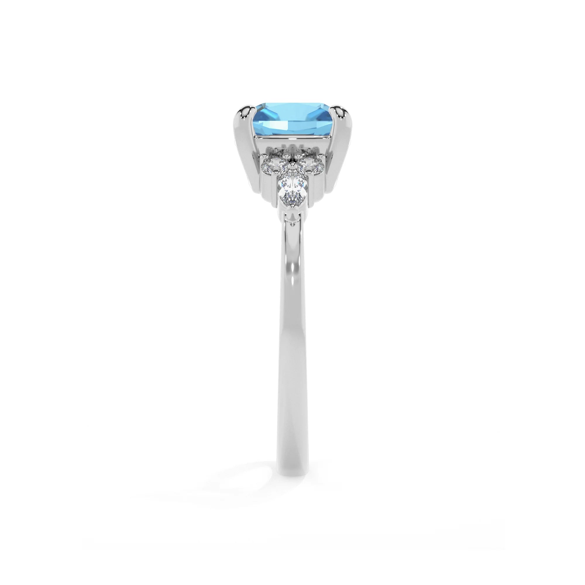 natural swiss-blue-topaz cushion solitaire rings in platinum