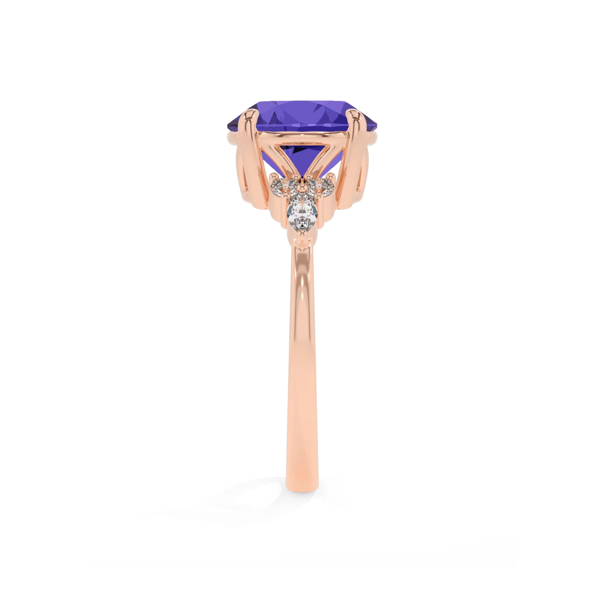 lab grown tanzanite round solitaire rings in rose gold