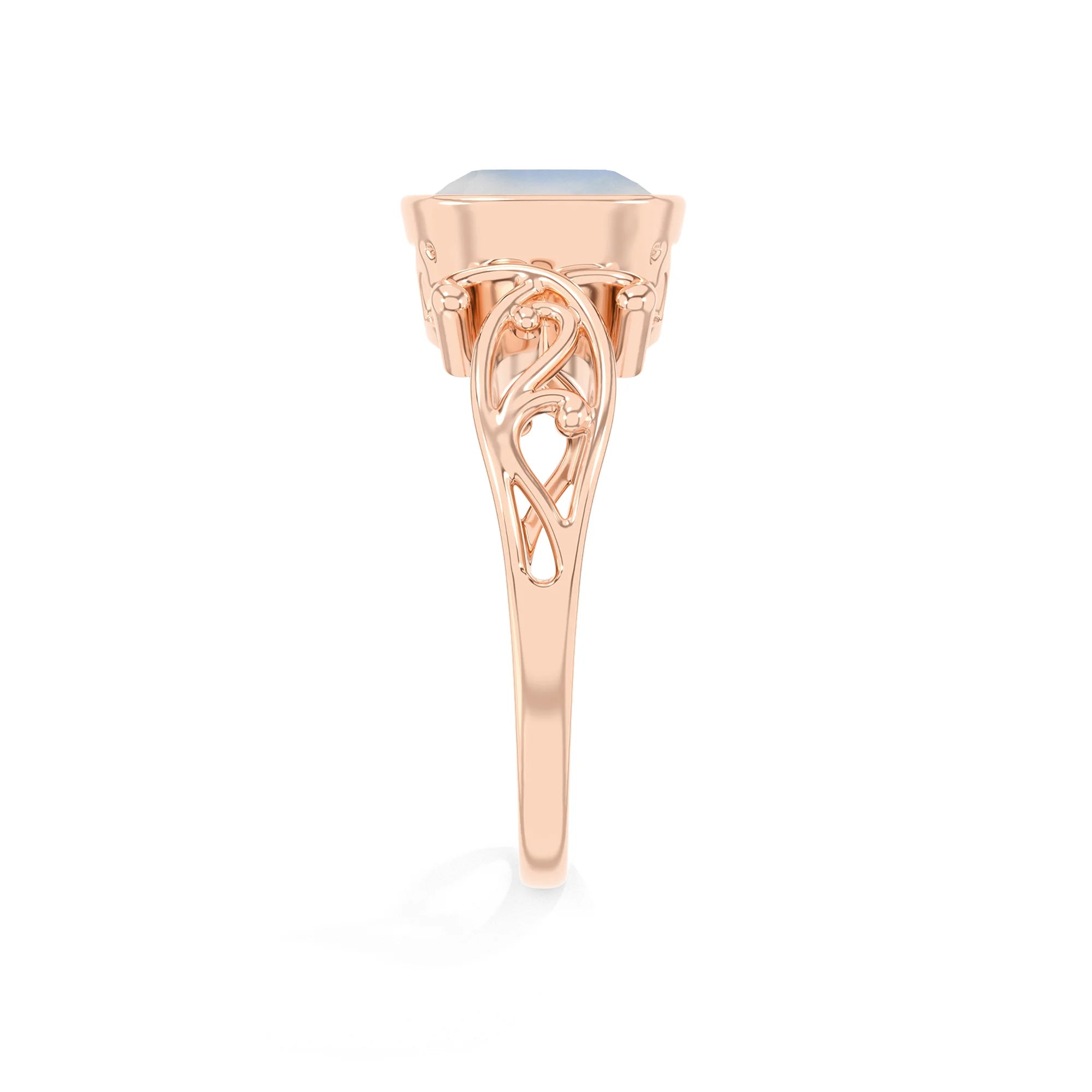 natural rainbow-moonstone cushion solitaire rings in rose gold