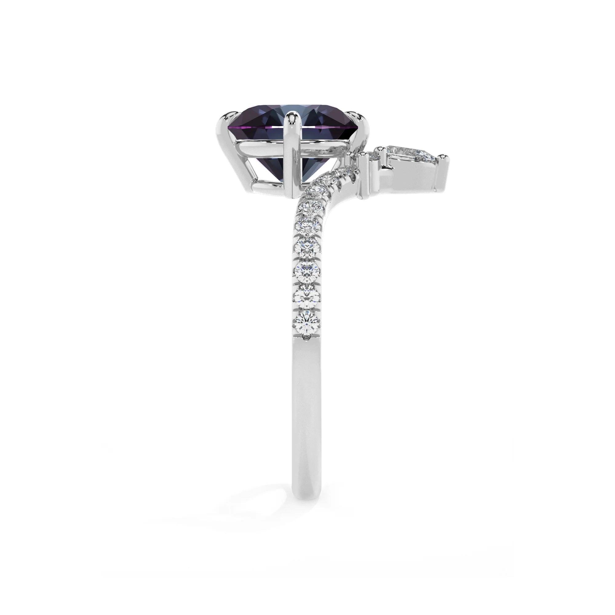 lab grown alexandrite round solitaire rings in white gold