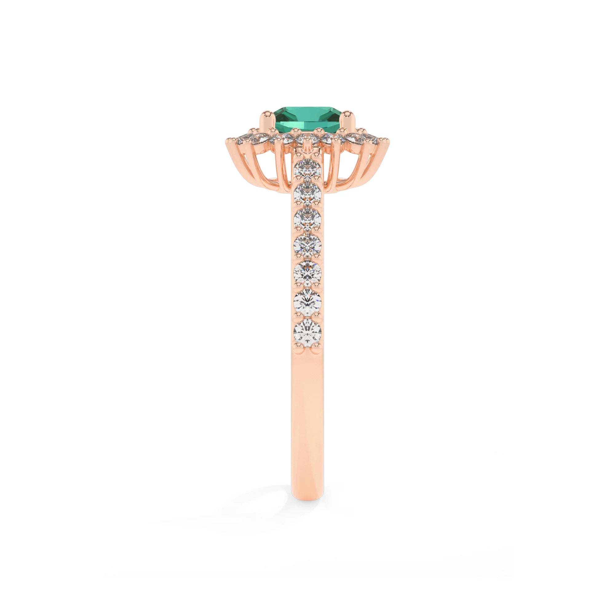 lab grown emerald cushion solitaire rings in rose gold