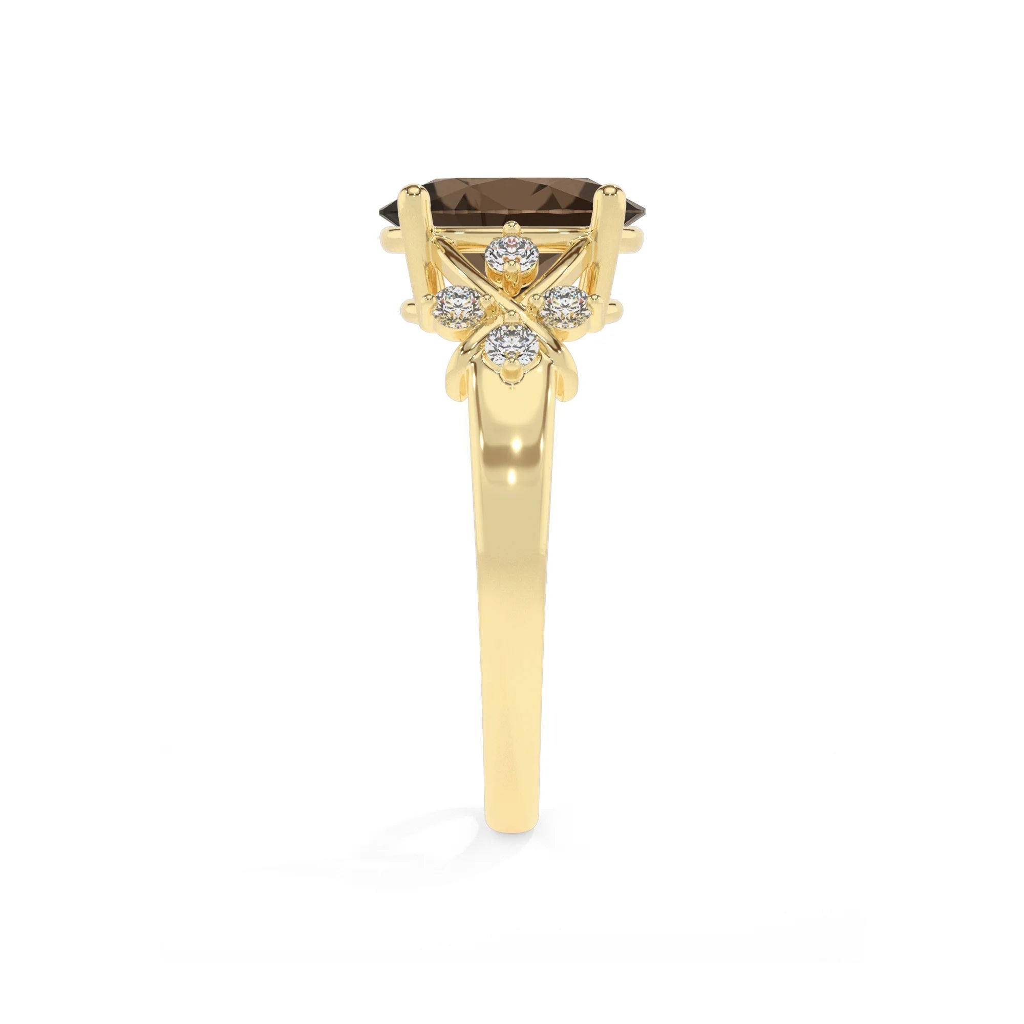natural smoky-quartz oval solitaire rings in yellow gold