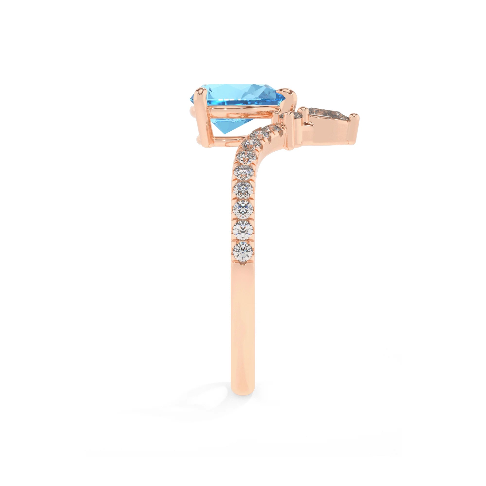 natural swiss-blue-topaz pear solitaire rings in rose gold