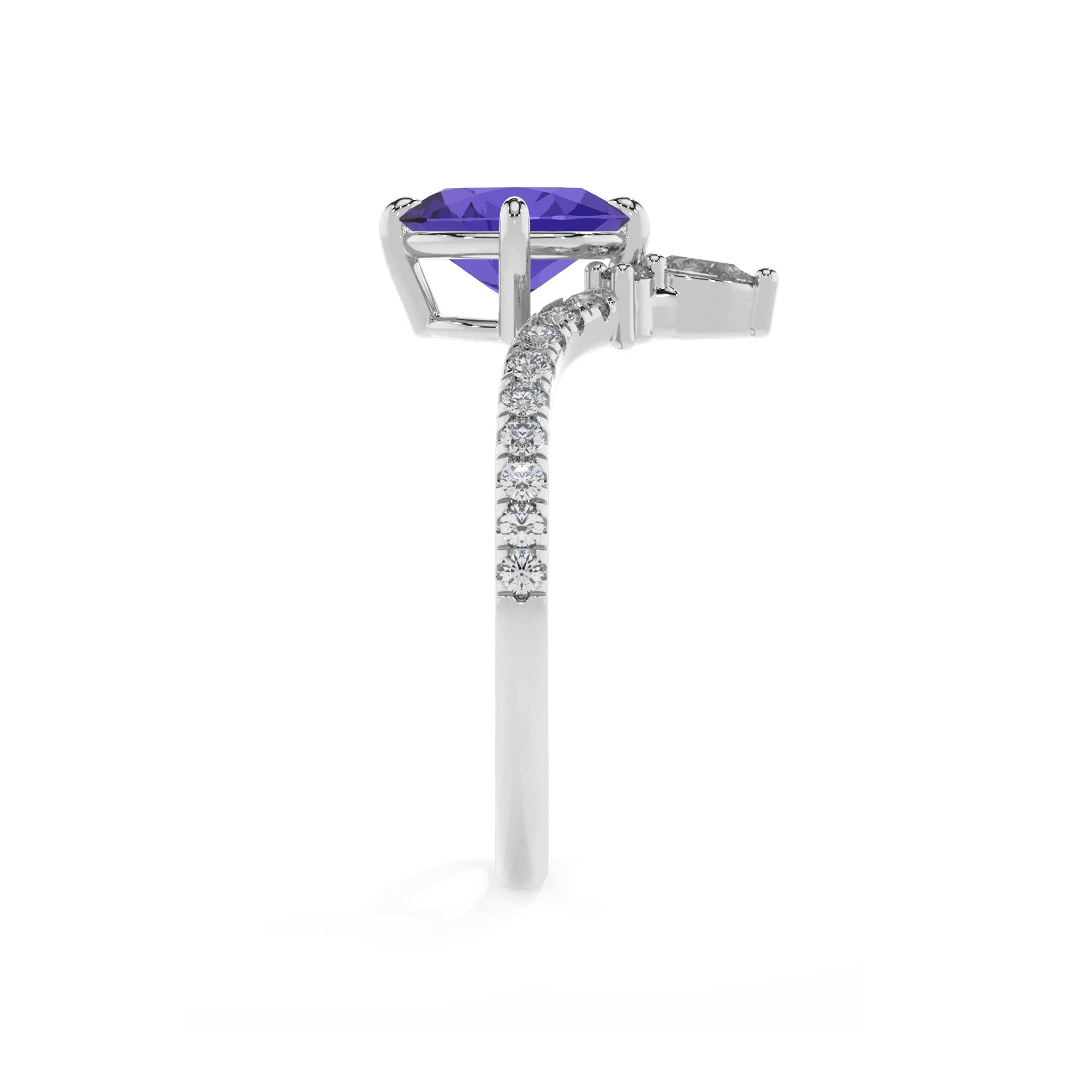 lab grown tanzanite oval solitaire rings in white gold