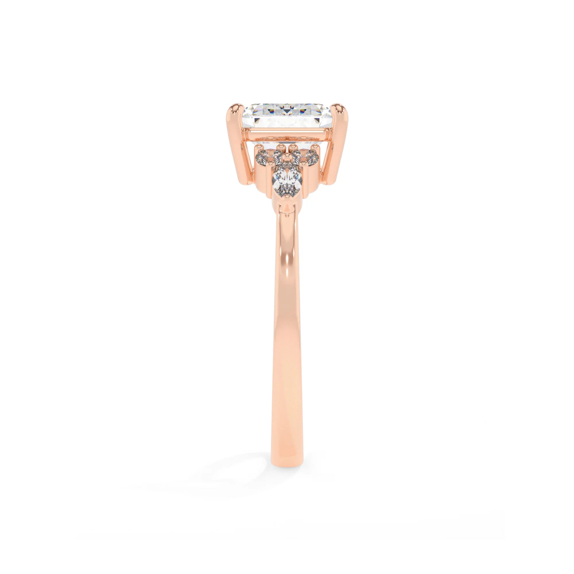lab grown moissanite asscher solitaire rings in rose gold