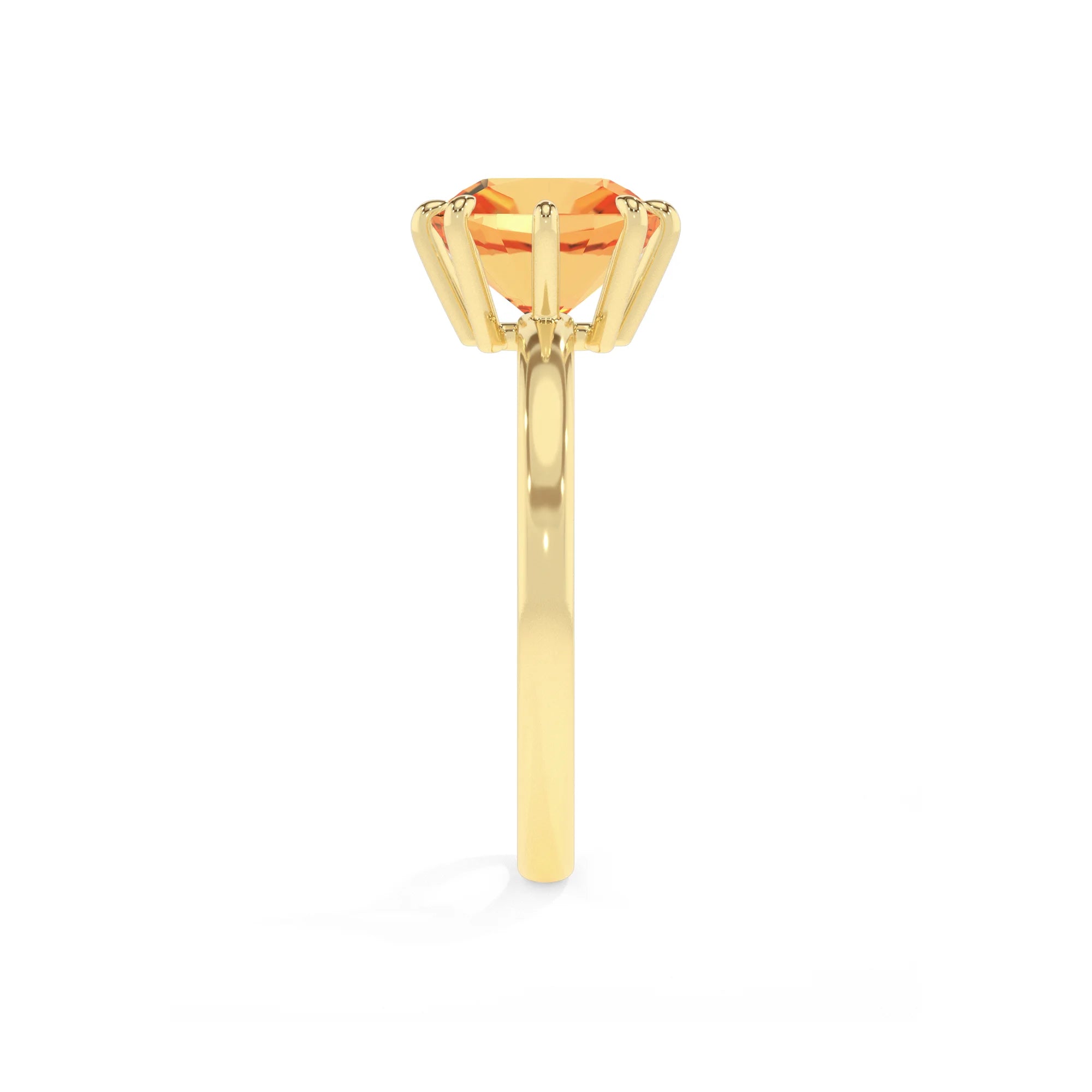lab grown citrine cushion solitaire rings in yellow gold