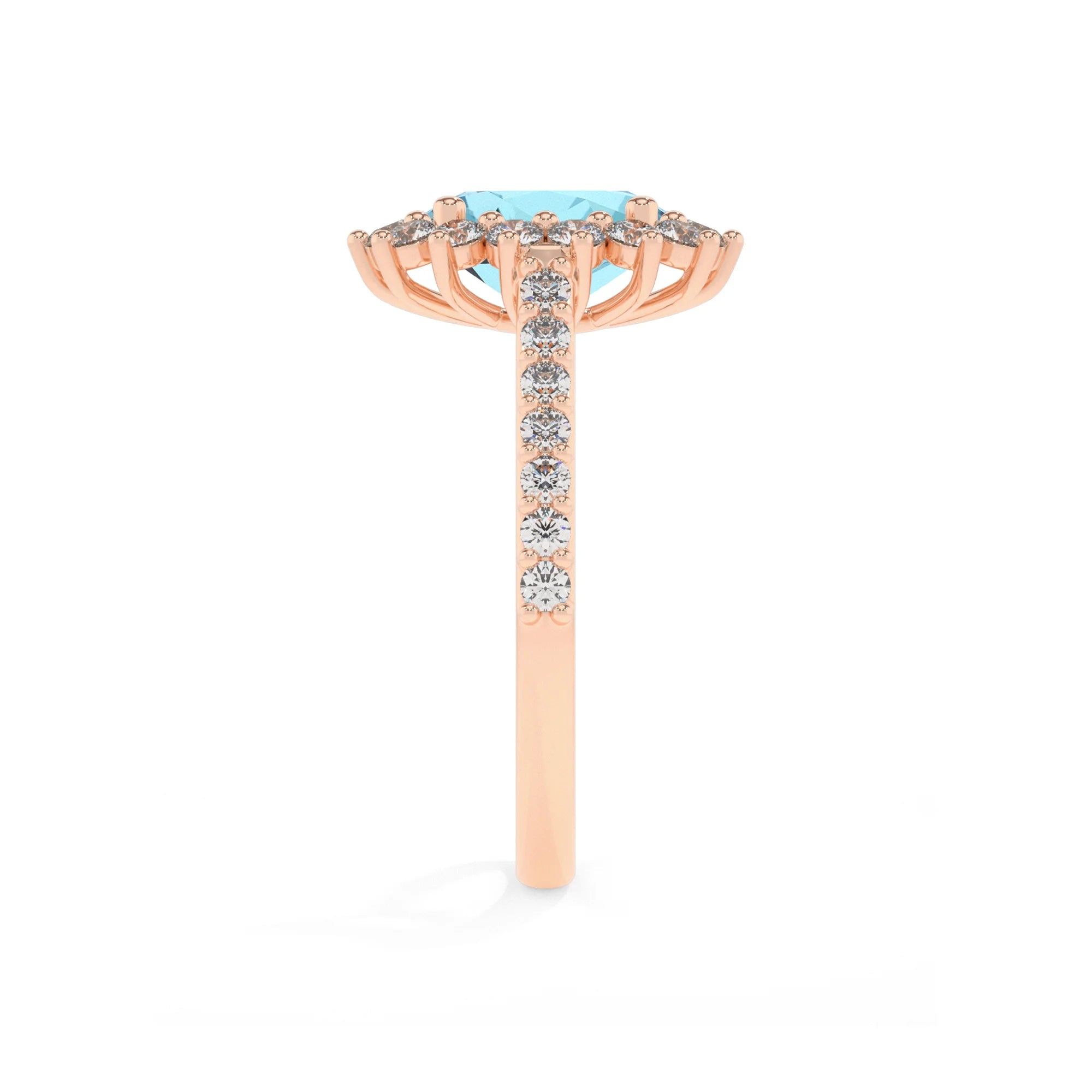 lab grown aquamarine oval solitaire rings in rose gold