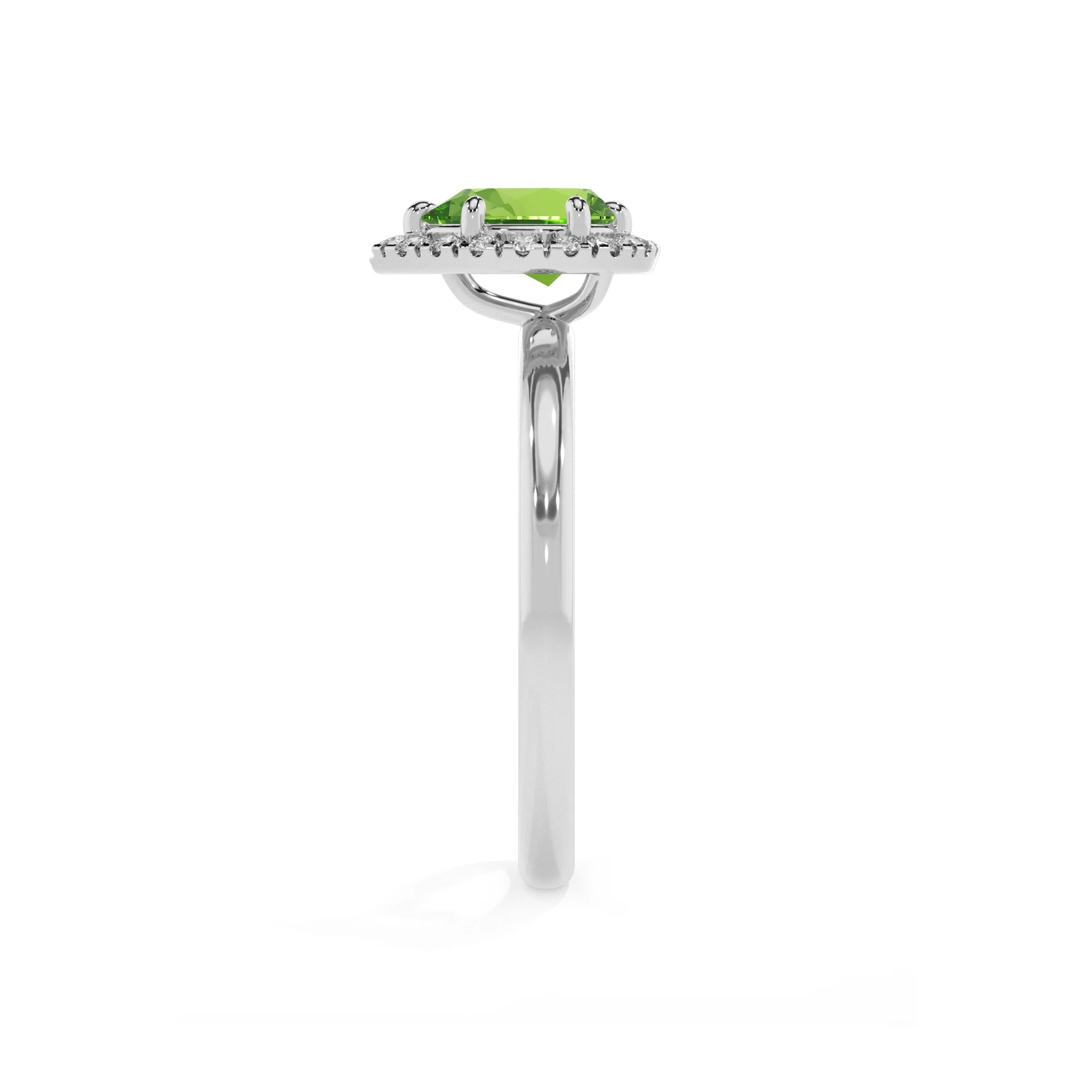 natural peridot pear solitaire rings in white gold