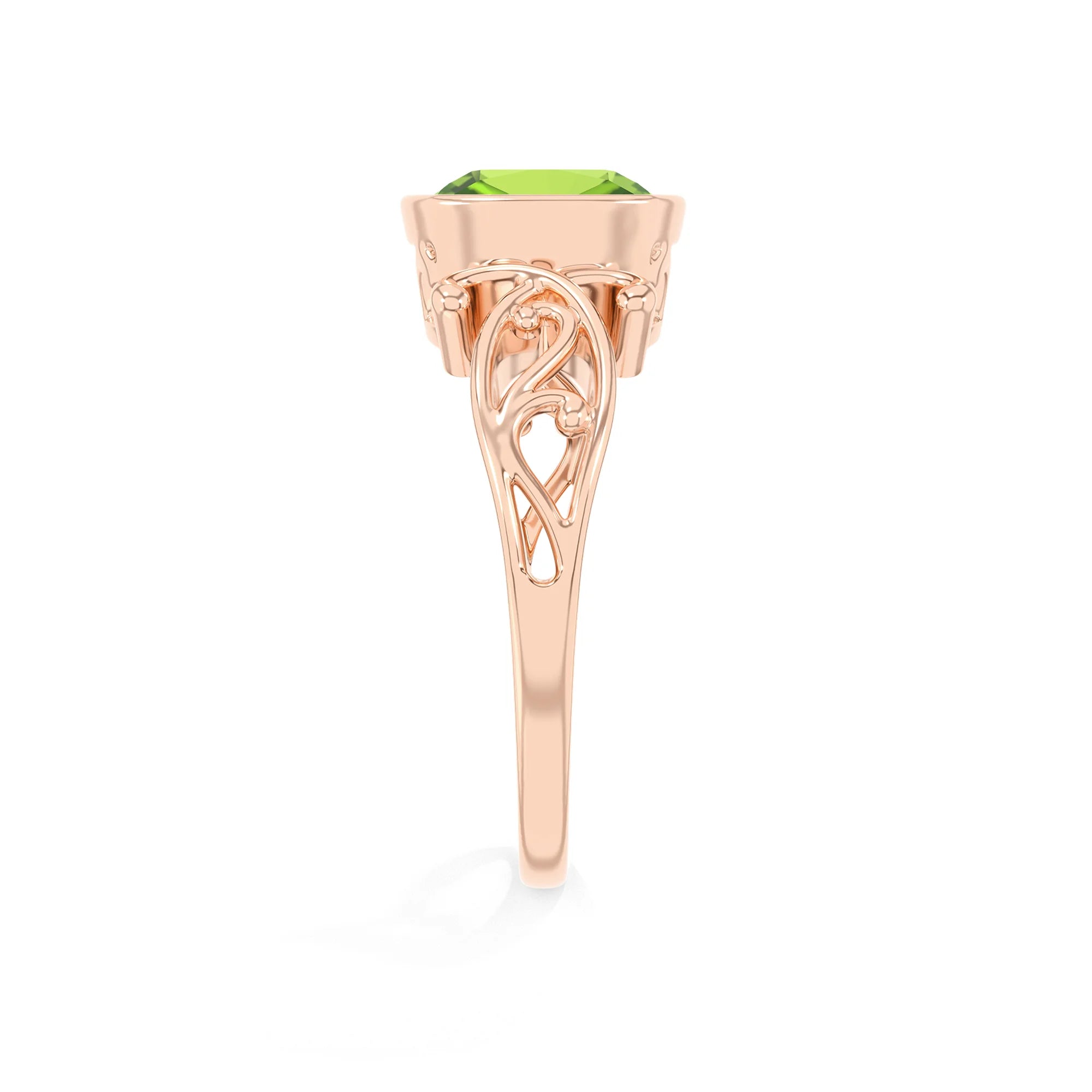 natural peridot cushion solitaire rings in rose gold